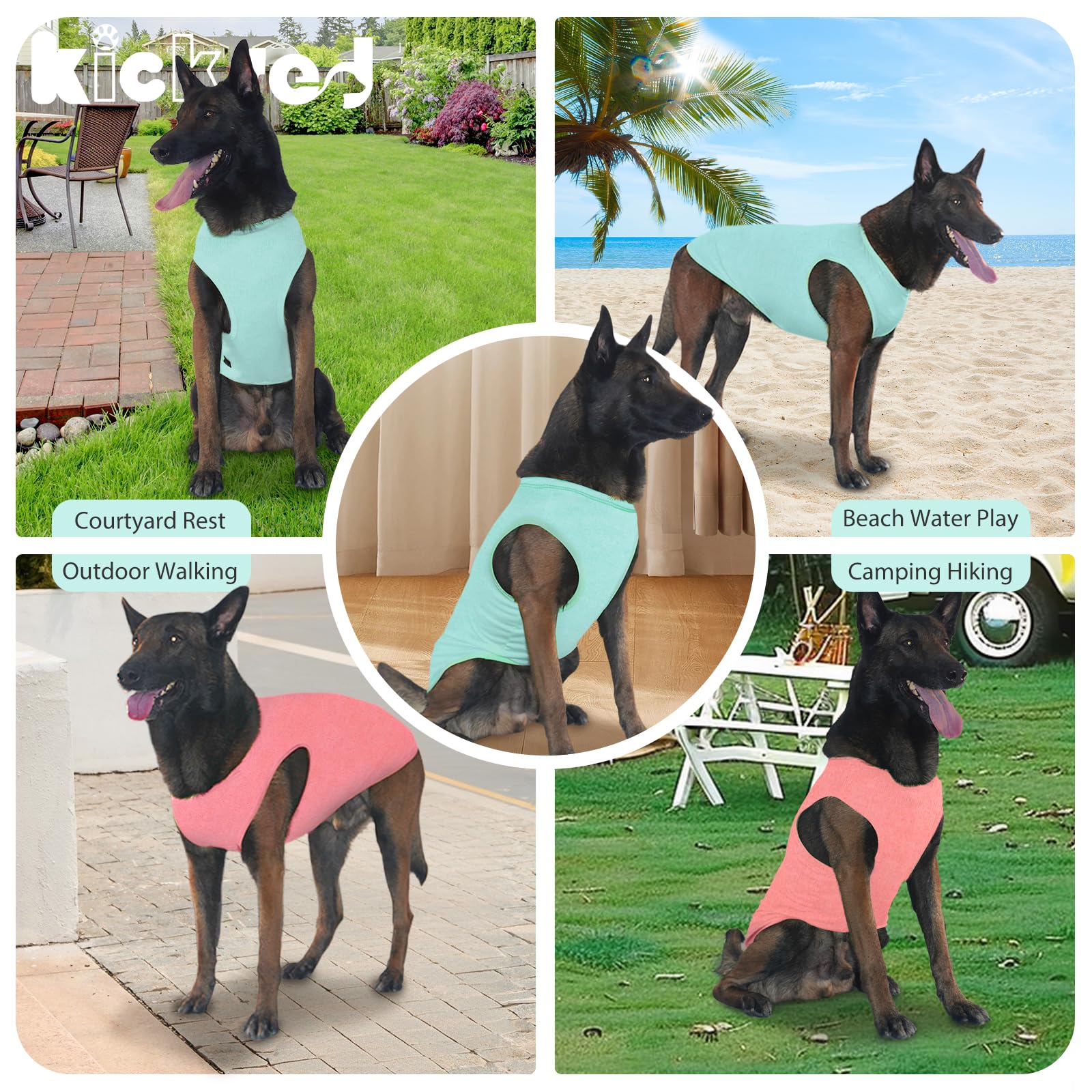 Kickred 2-Piece Dog Shirts - Soft, Breathable Tank Top & Sleeveless Sweatshirt For Medium-Large Pets - Light Blue+Candy Pink (M)