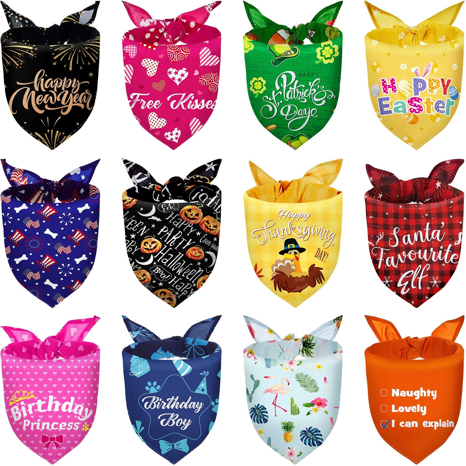 12 Pieces Holiday Dog Bandanas Halloween Dog Scarf Birthday Thanksgiving Christmas Daily Festival Costume Supply Pets Dog Scarf Bandana For Dogs Cats Pets Costume(Medium)