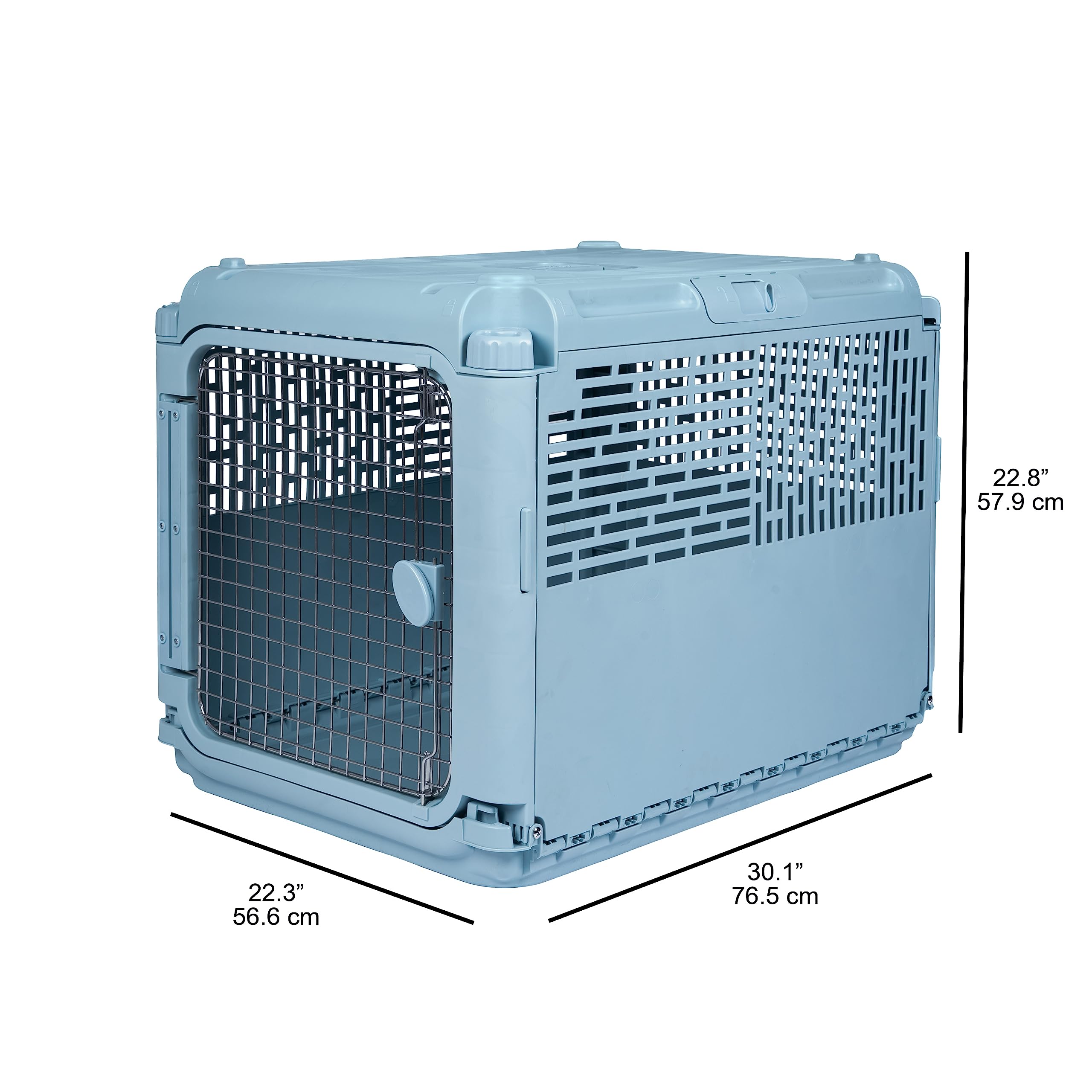 SportPet Designs Rolling Plastic Dog Crate, Collapsible, Blue, 22.1"L x 23.3"W x 30.6"H, Model 23-HA047