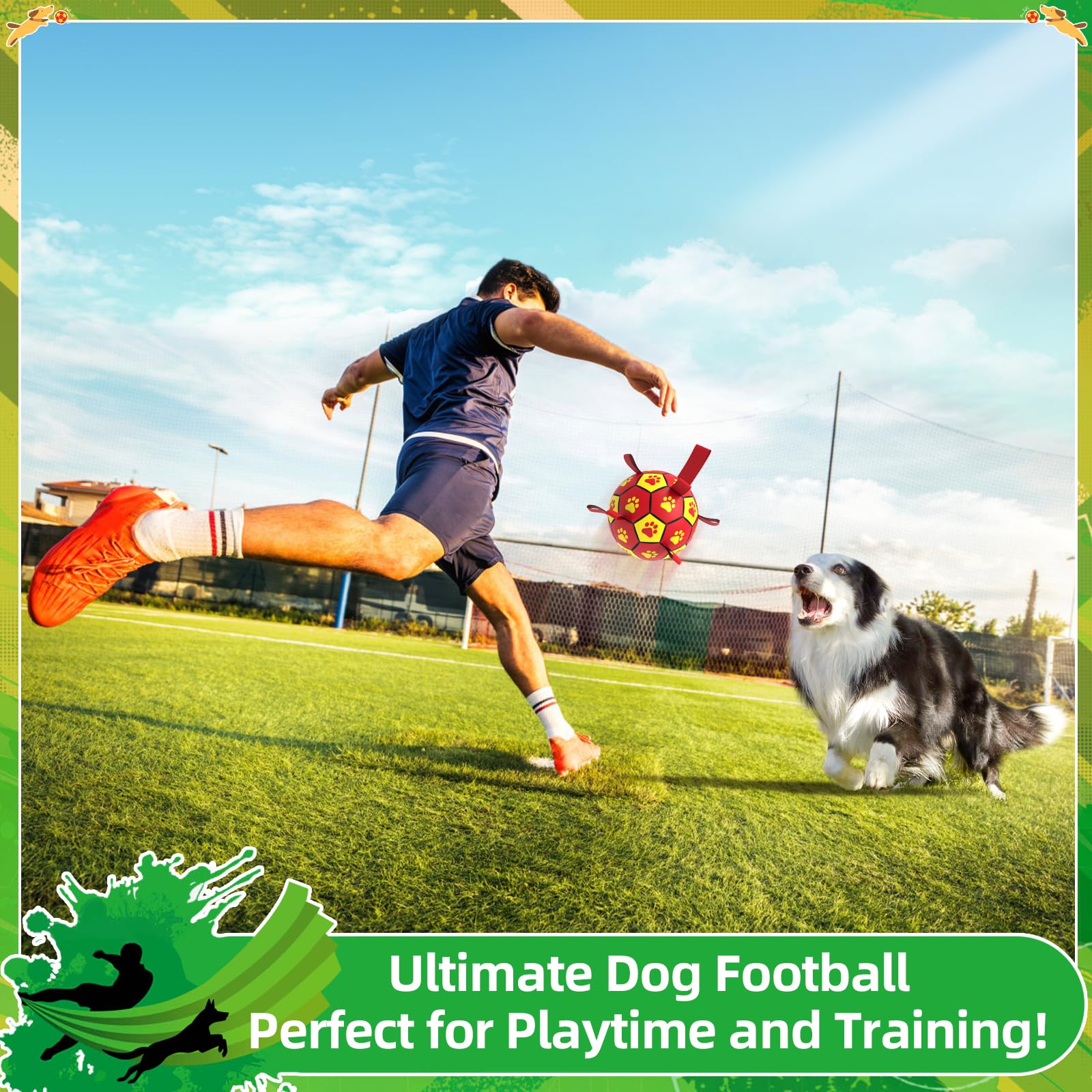 Qdan Dog Balls: Dog Soccer Ball With Straps, Herding Ball For Dogs, Outdoor Dog Toys For Large Dogs, Pet Birthday Gifts (8 Inch)