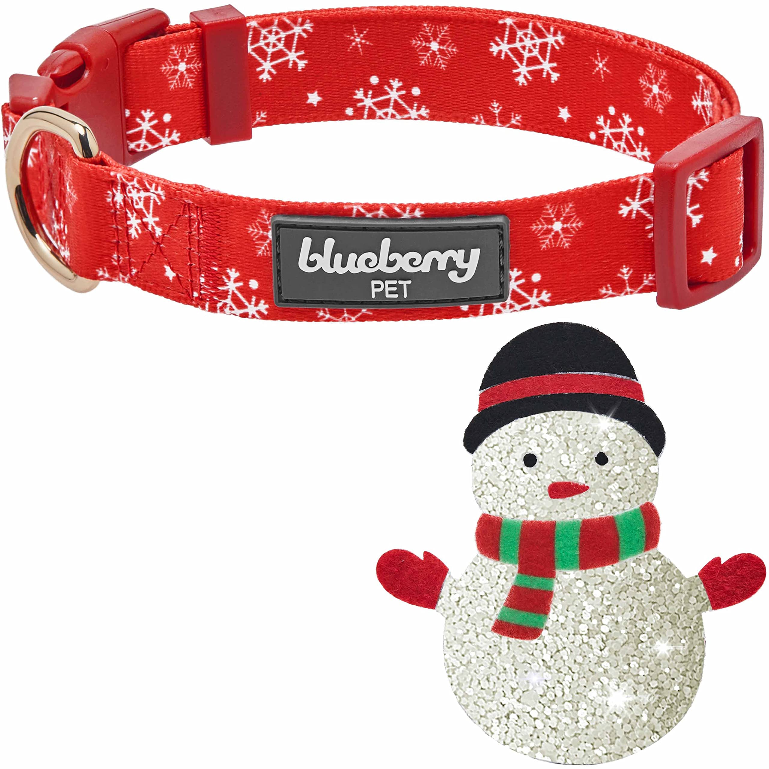 Blueberry Pet Christmas Snowflake Adjustable Dog Collar, Medium, 14.5''-20'', Festive Snowman D  Cor - Dog Collars For Small Dog