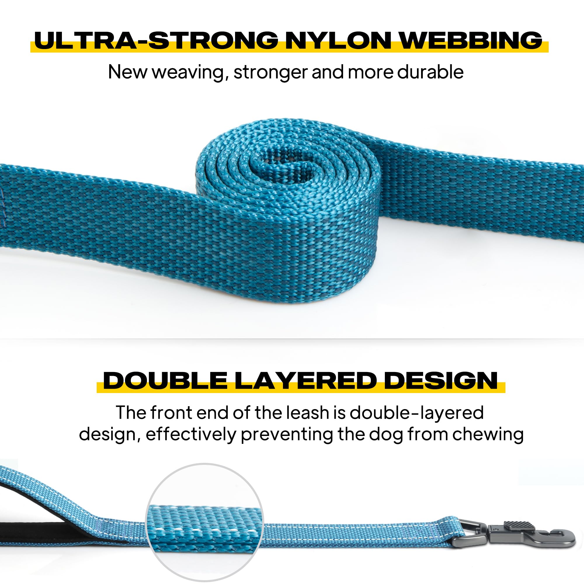Fida 6 Ft Heavy Duty Dog Leash With 2 Comfortable Padded Handles, Traffic Handle & Advanced Easy Snap Hook, Reflective Walking Lead For Large, Medium & Small Breed Dogs, Blue