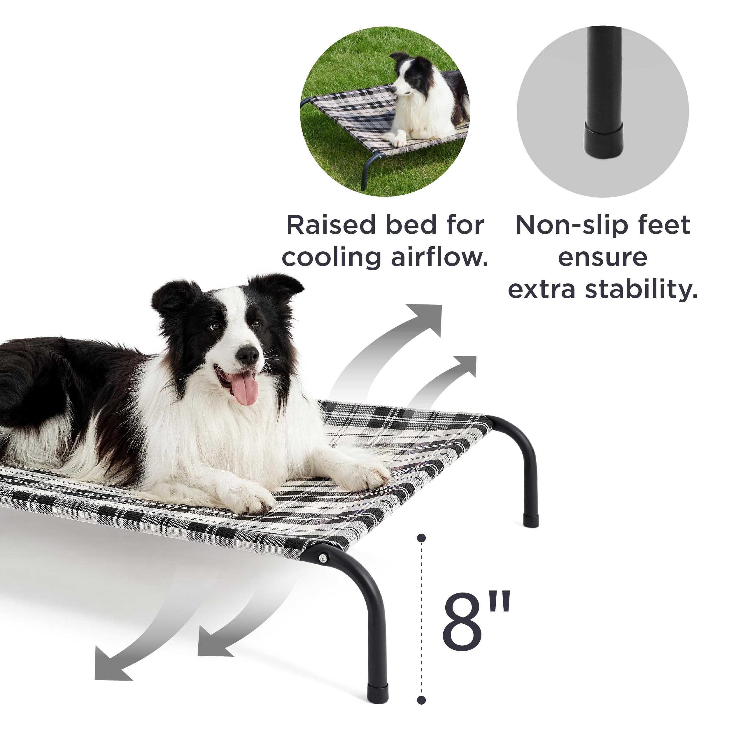 Bedsure Elevated Raised Cooling Cots Bed For Large Dogs, Portable Indoor & Outdoor Pet Hammock With Skid-Resistant Feet, Frame With Breathable Mesh, Checkered White, 49 Inches