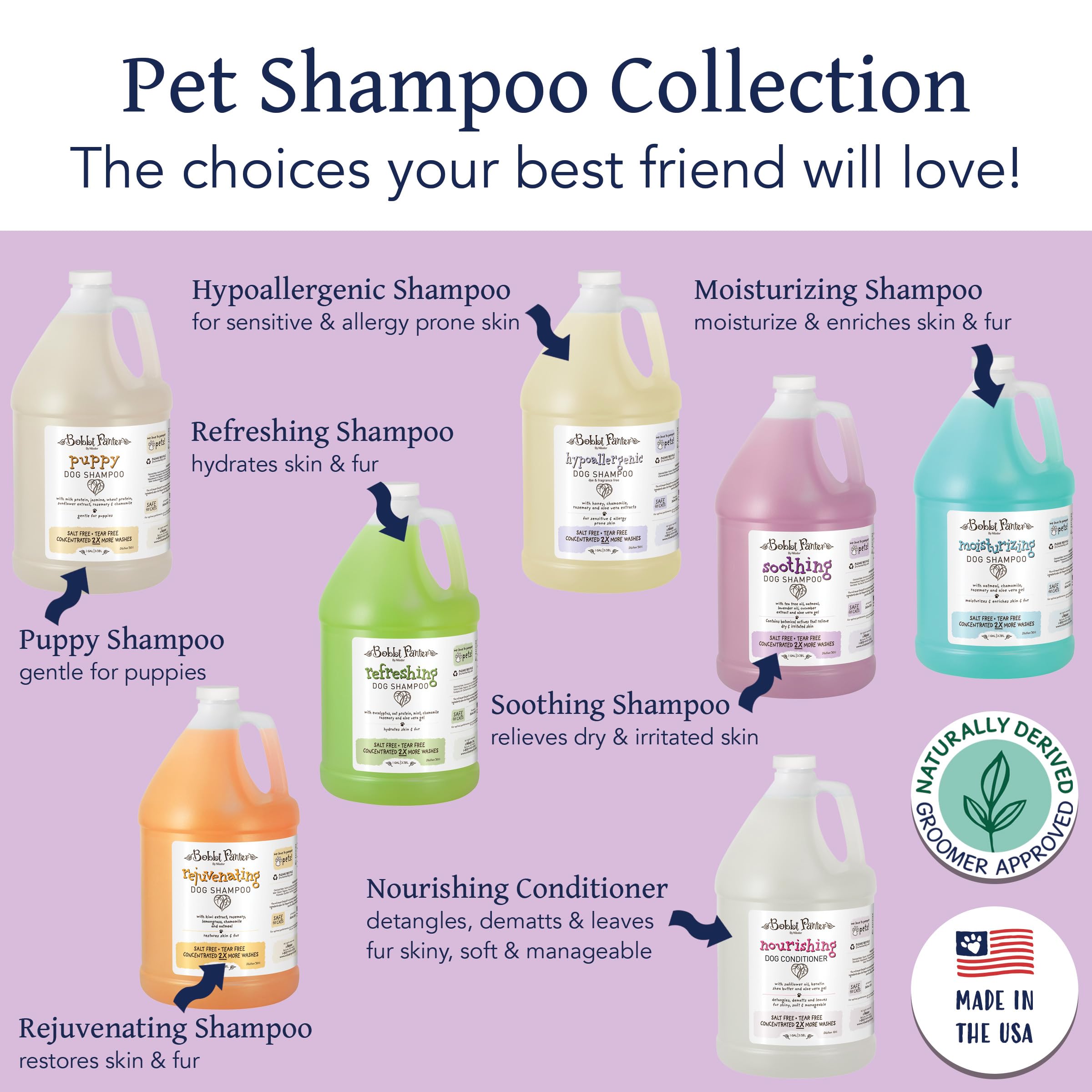 Bobbi Panter Soothing Dog Shampoo, Lavender Scent, 1 Gallon - Heals & Soothes Irritated Skin, 30:1 Concentrated Formula