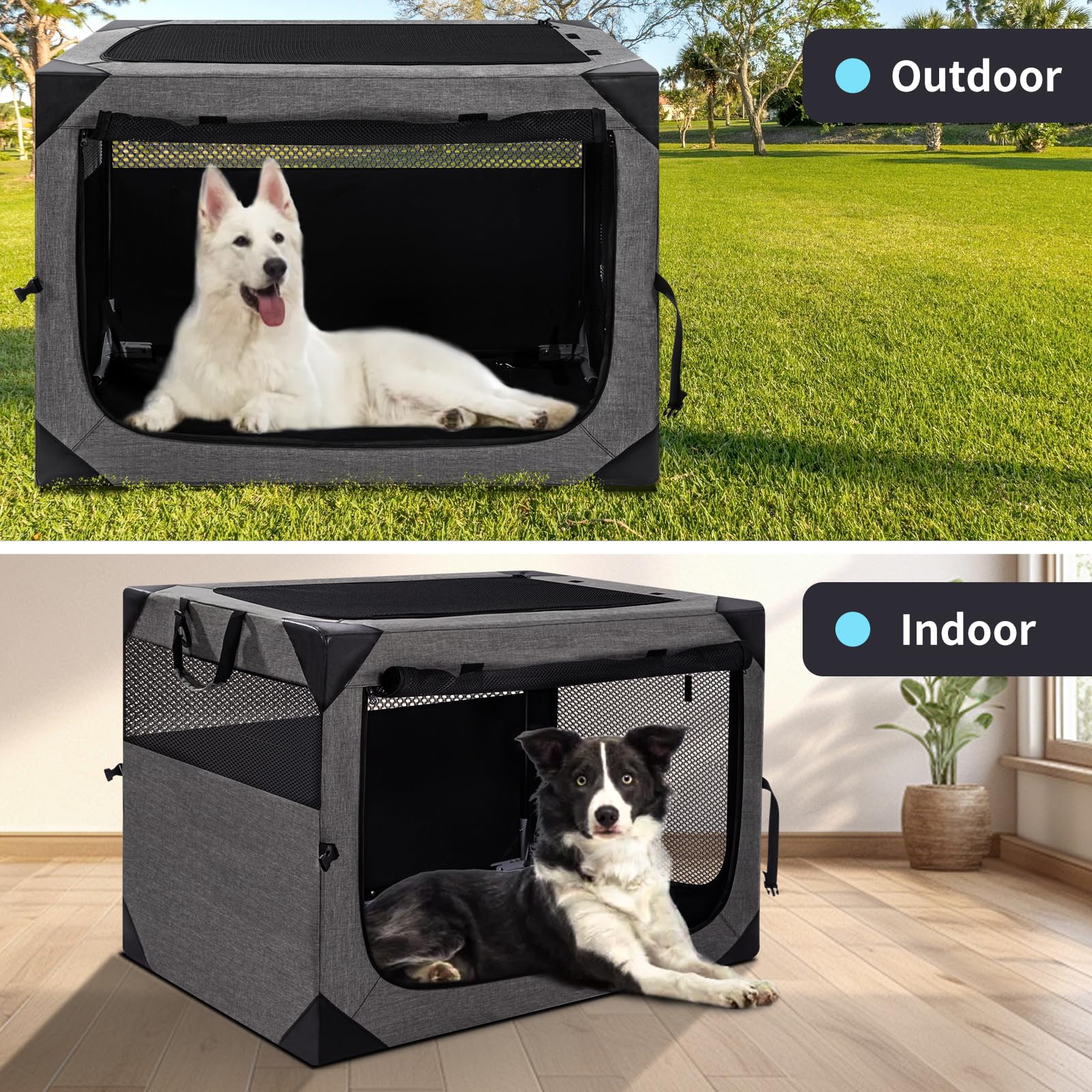 Outtsp 36 Inch Portable Travel Dog Crate, 3 Door Collapsible Soft Pet Kennel with Durable Mesh Windows for Medium Dogs, Foldable