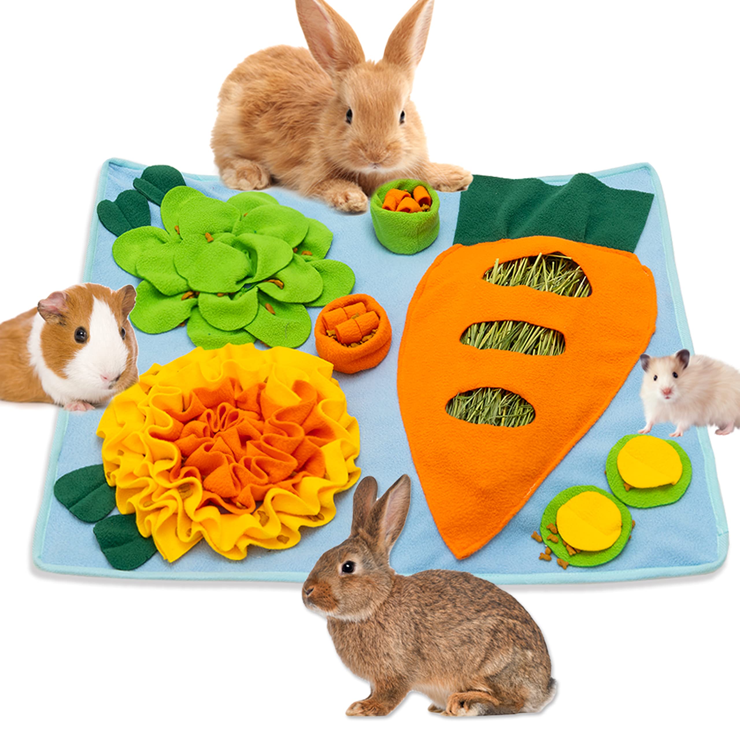 Rabbit Hay Feeder - Interactive Polar Fleece Pet Foraging Mat Toy Indoor For Guinea Pig Bunny Chinchillas Hamster Ferrets Small 