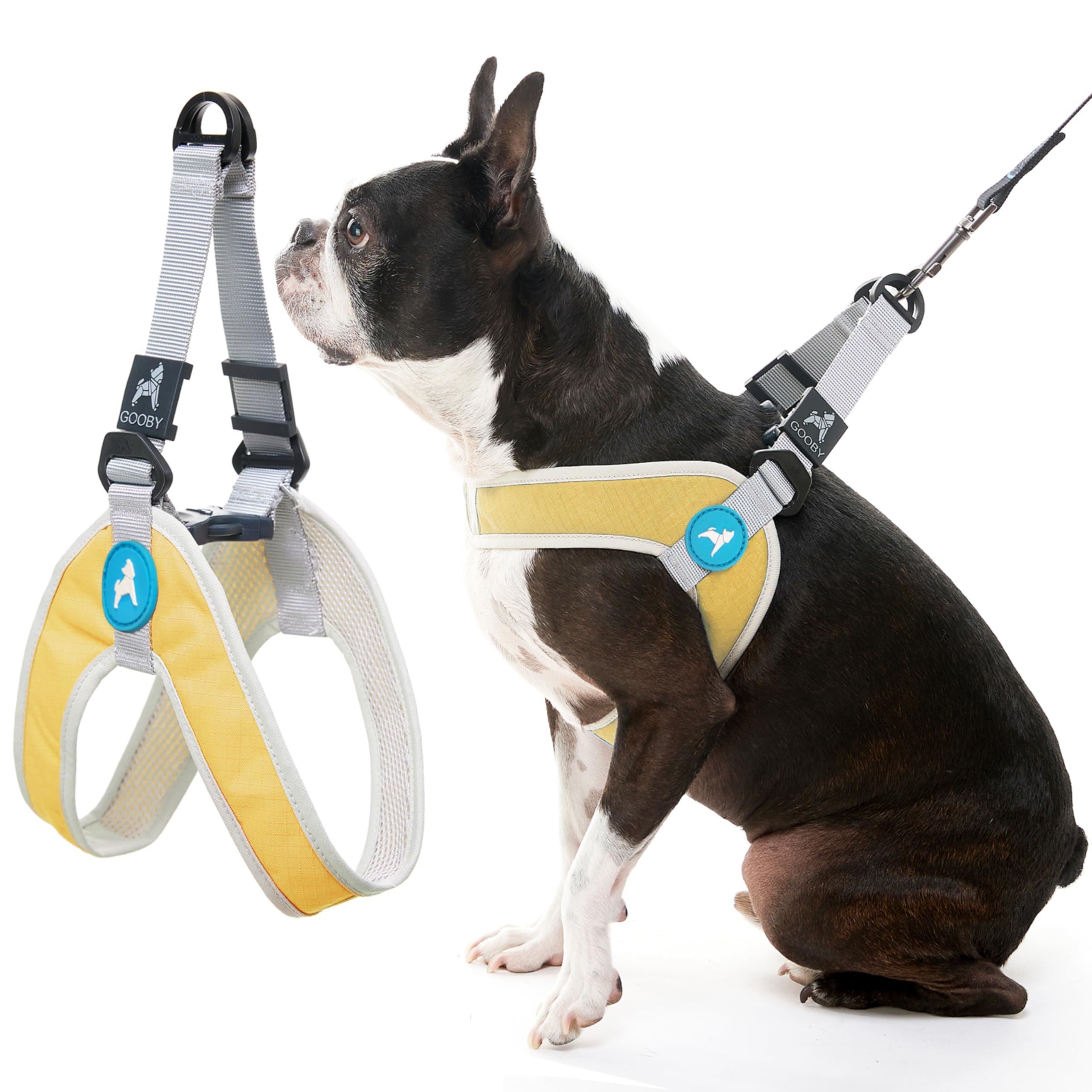 Gooby Simple Step in III Harness - Yellow, Small - Small Dog Harness with Scratch Resistant Outer Vest - Soft Inner Mesh Harness