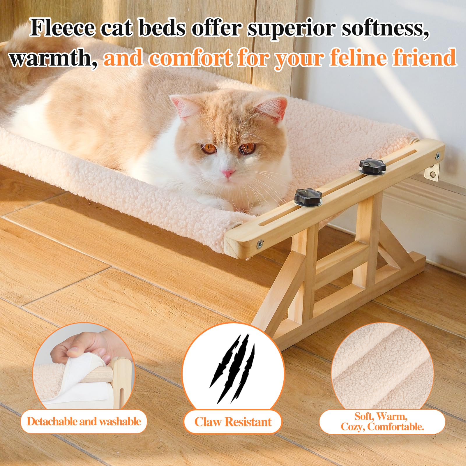 Tresbro 2-In-1 Cat Window Perch & Elevated Cat Hammock, 15.7''W * 10.2''H * 26''L Wooden Frame Pet Bed For Large Indoor Cats, Ea