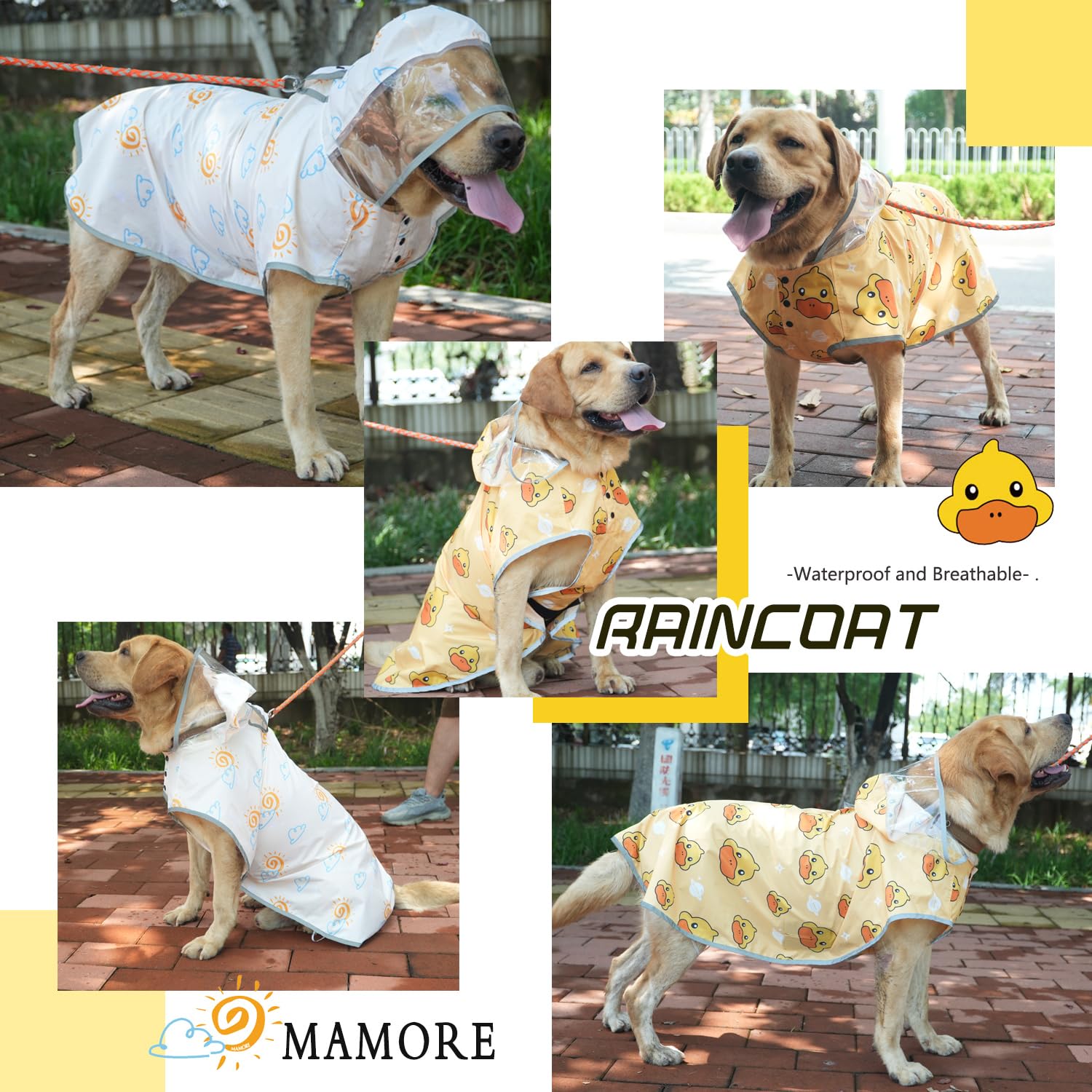 Mamore Dog Raincoat, Waterproof Rain Jacket With Hood For Small Medium Large Dogs And Puppies, Packable Dog Poncho, Reflective,
