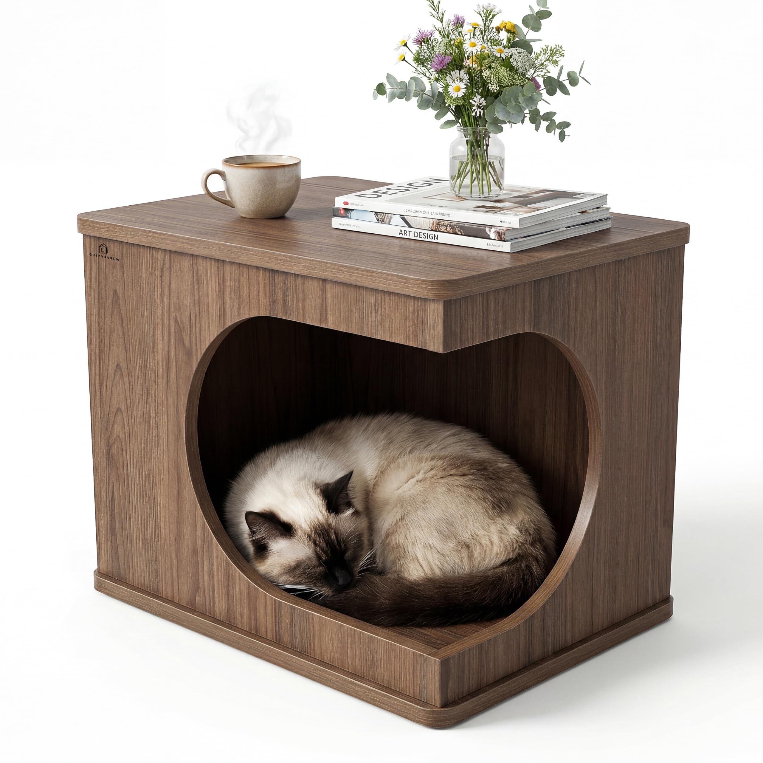 COIZYFUROM Cat Cabinet Litter Box Aluminum Pet House Side End Table for Indoor and Outdoor, Large Space Cat Hideaway, Dark Walnu