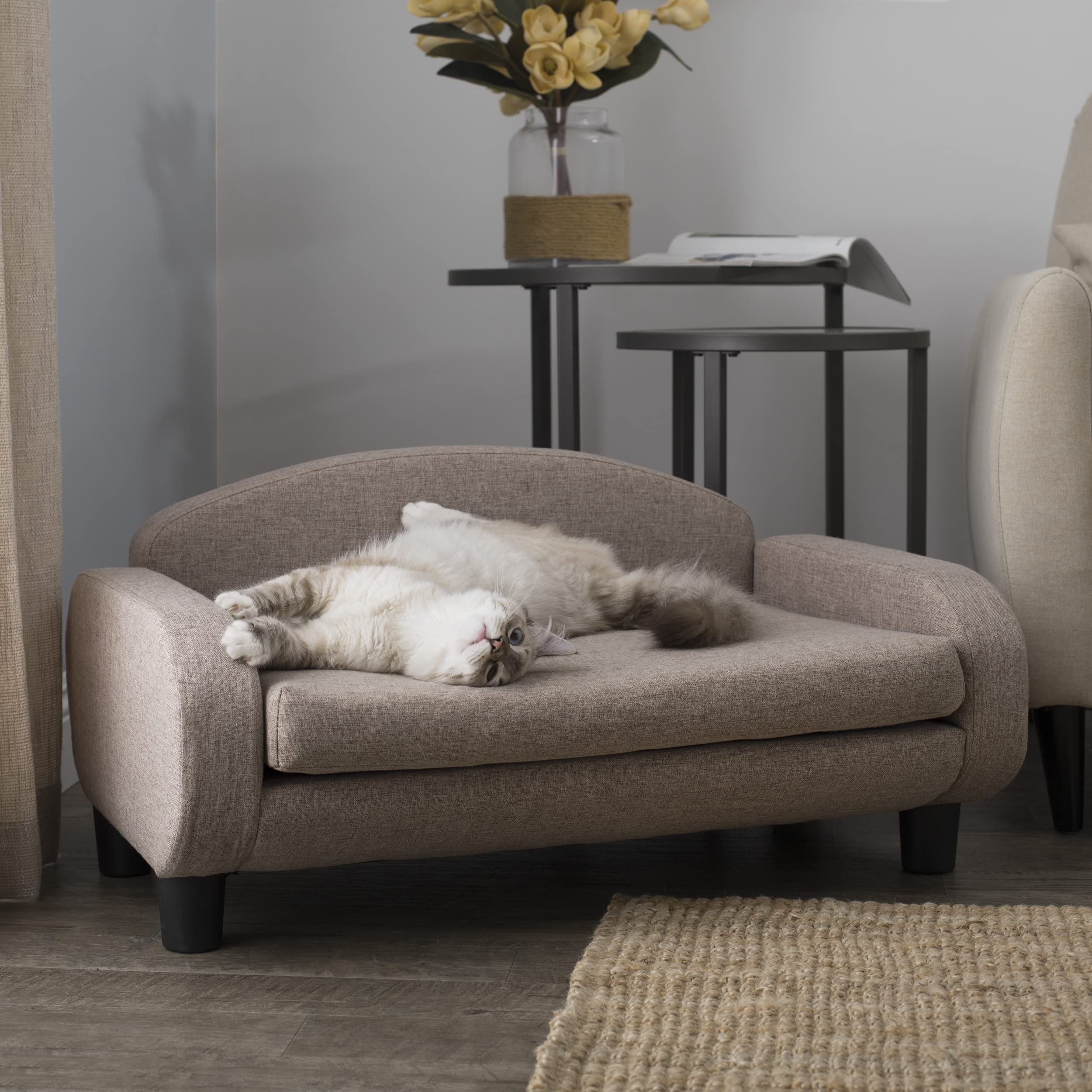 Paws & Purrs Modern Pet Sofa 31.5'' Wide Low Back Lounging Bed With Removable Mattress Cover In Espresso/Sand