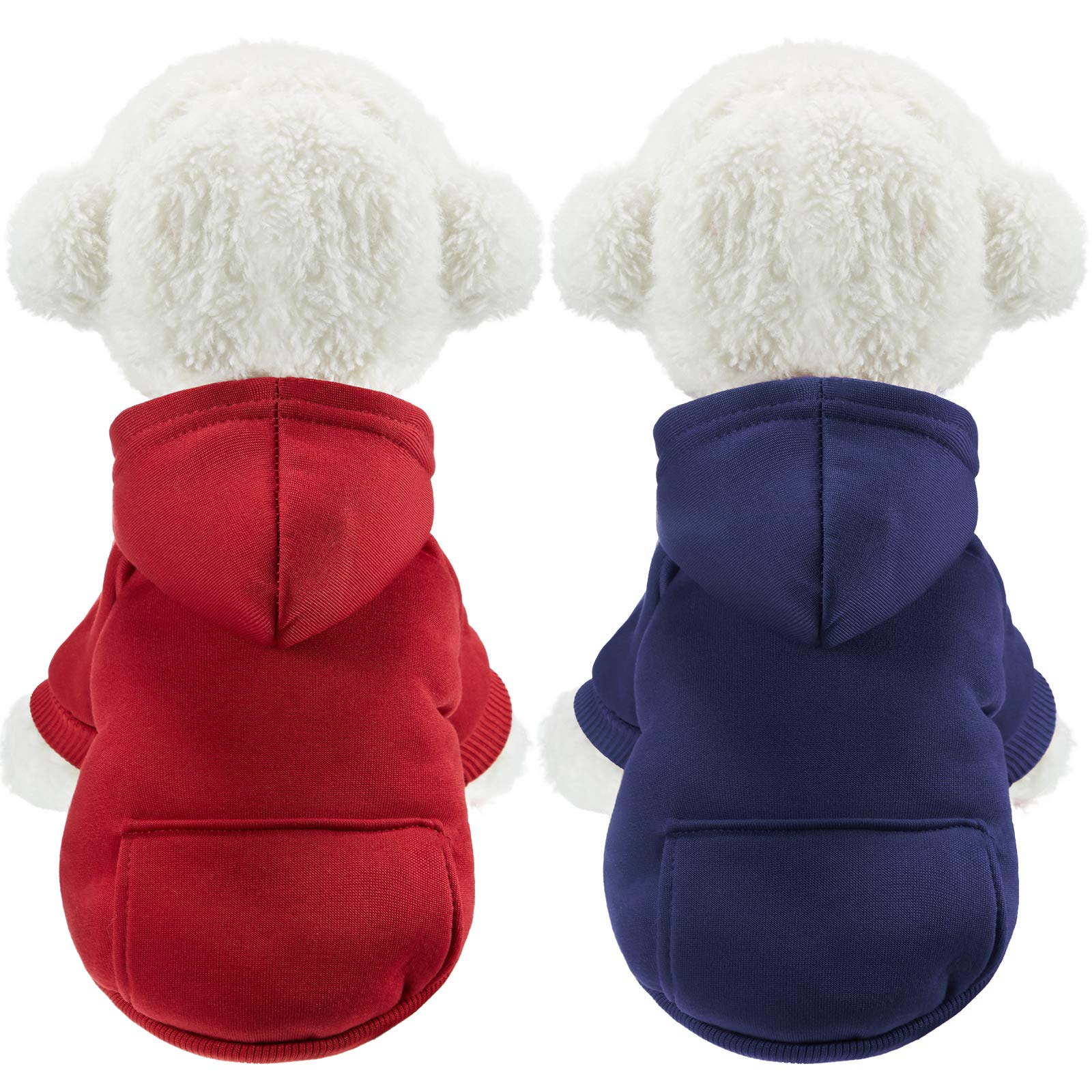 2 Pieces Winter Dog Hoodie Warm Small Dog Sweatshirts with Pocket Cotton Coat for Chihuahua Clothes Puppy Costume(M,Dark Blue, W