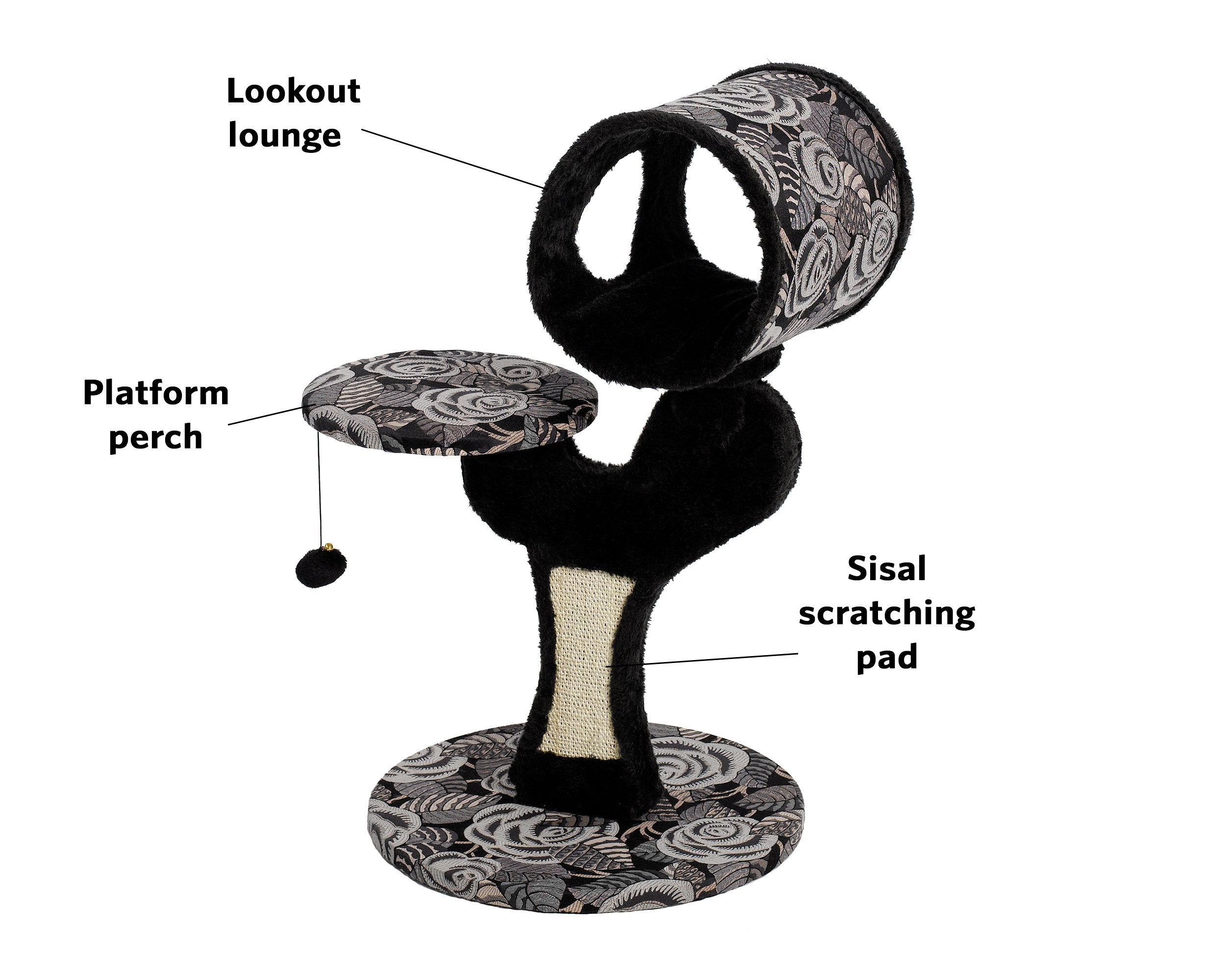 Midwest Homes For Pets Cat Tree | Salvador Cat Tree W/Built-In Sisal Cat Scratching Pad & Cat Look-Out Lounge, Black/White Pattern, Small Cat Tree