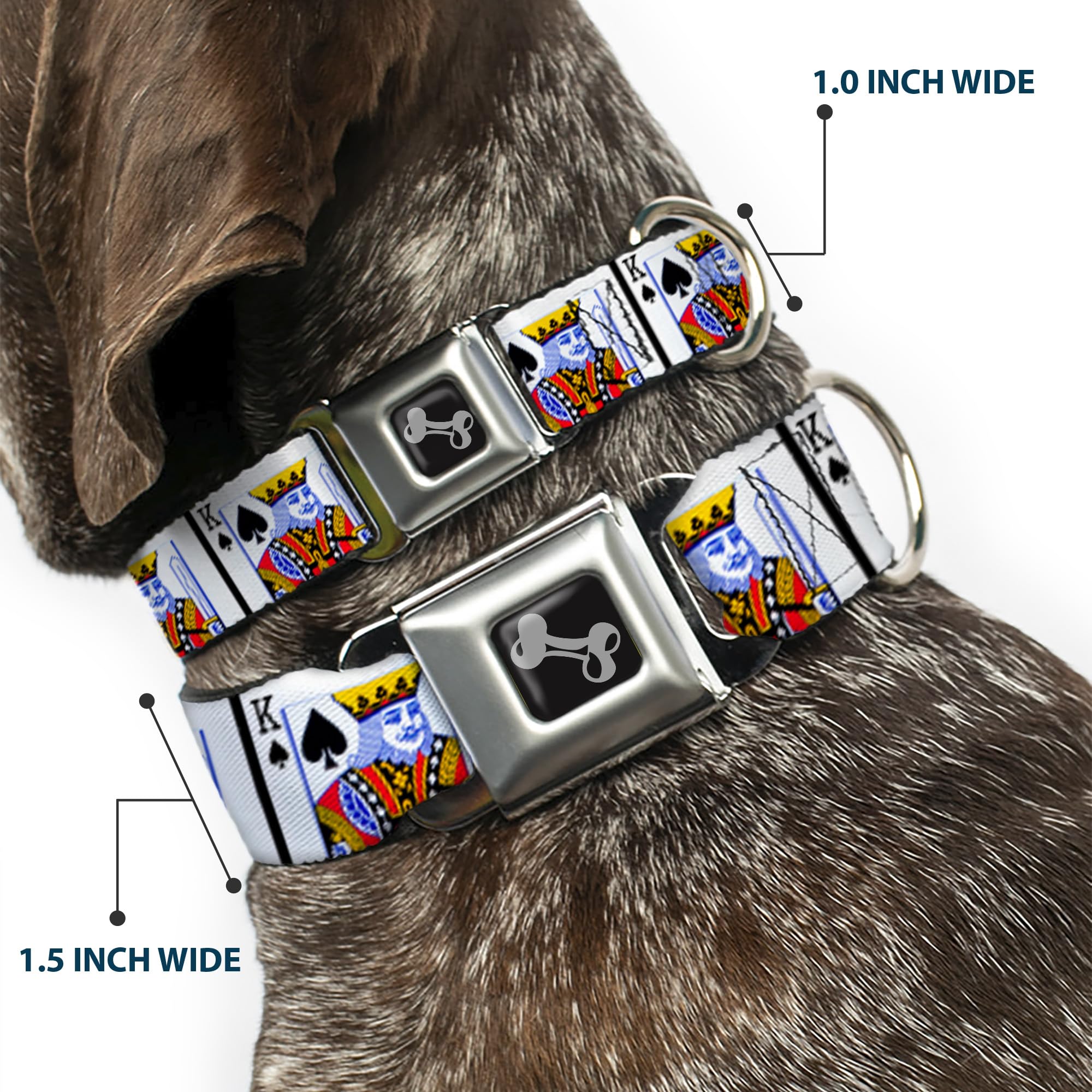 Buckle-Down Seatbelt Buckle Dog Collar - King Of Spades - 1' Wide - Fits 15-26' Neck - Large