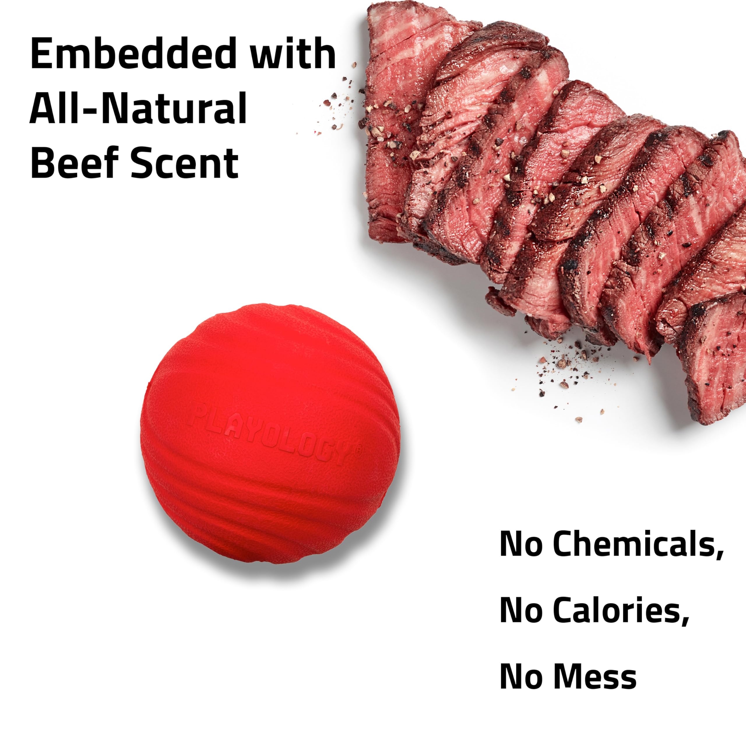 Playology Dual Layer Ball For Dogs | Engaging All Natural Beef Scented Red Toy | Jumbo Sized Chew Ball For Large To X-Large Dogs