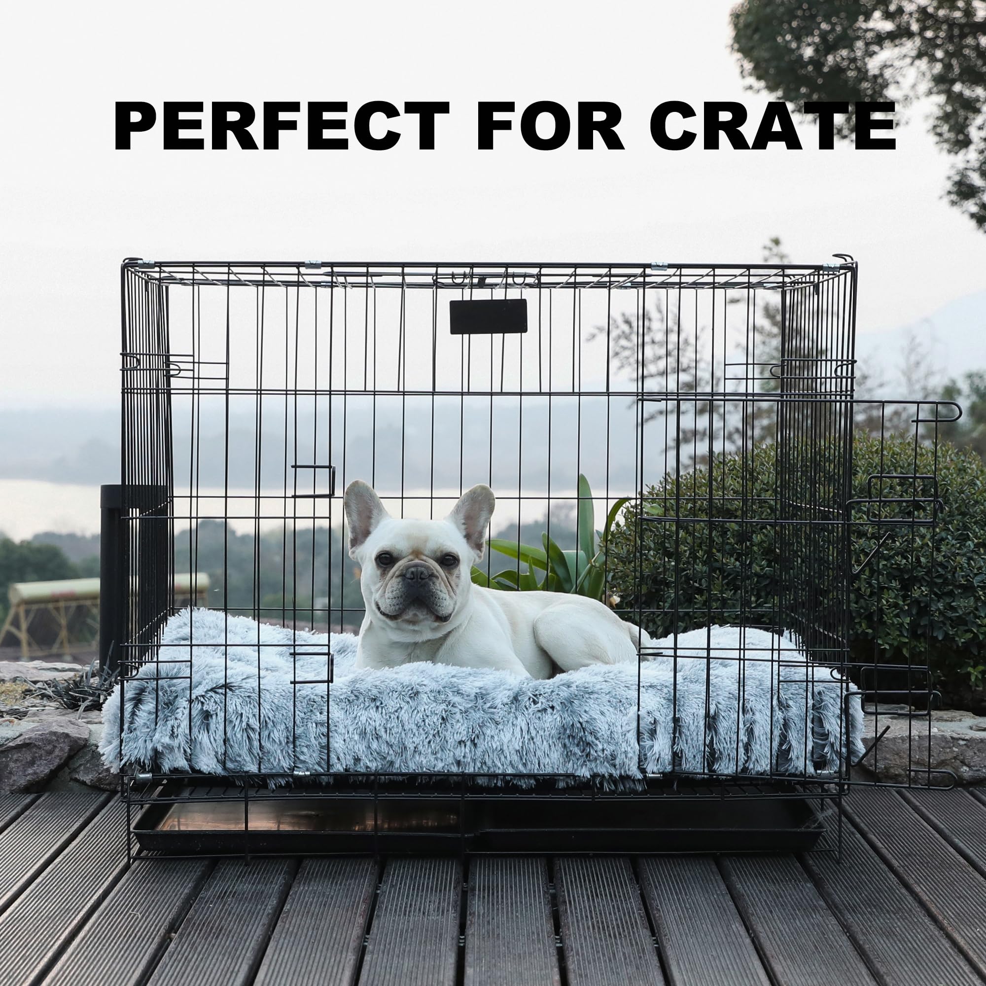 Bedfolks Waterproof Dog Crate Bed - Removable Cover, Plush Faux Fur, Large 35"x23", Dark Grey, Model IDGL