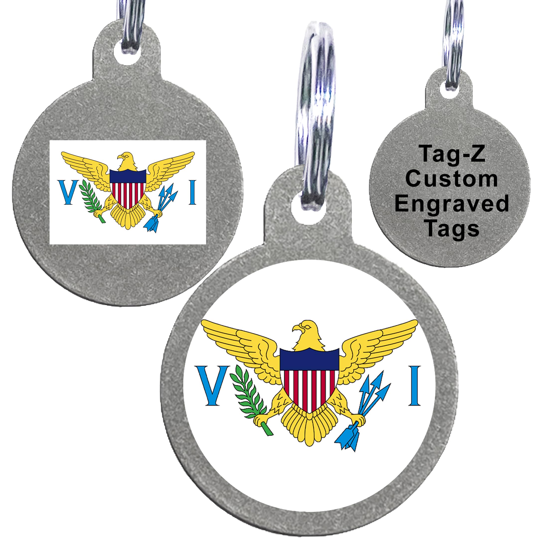 Us Virgin Islands Flag Pet Id Tags, Custom Printed And Laser Engraved Circle