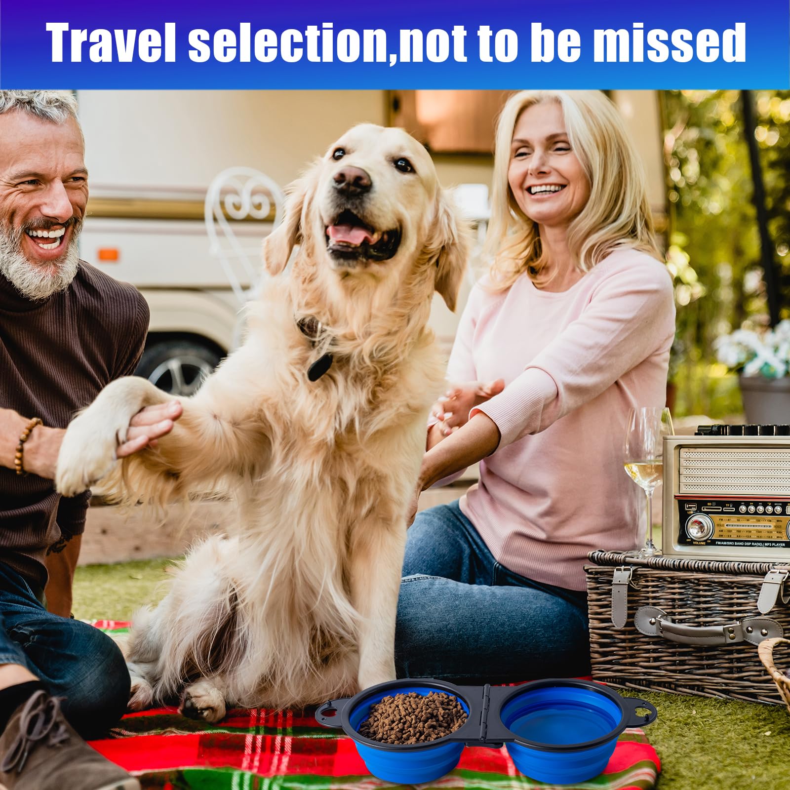 SLSON Collapsible Dog Dual Bowls Reinforced Rim 180 Degrees Flip Over Foldable Double Bowl with Lock Clips More Stable Dog Trave