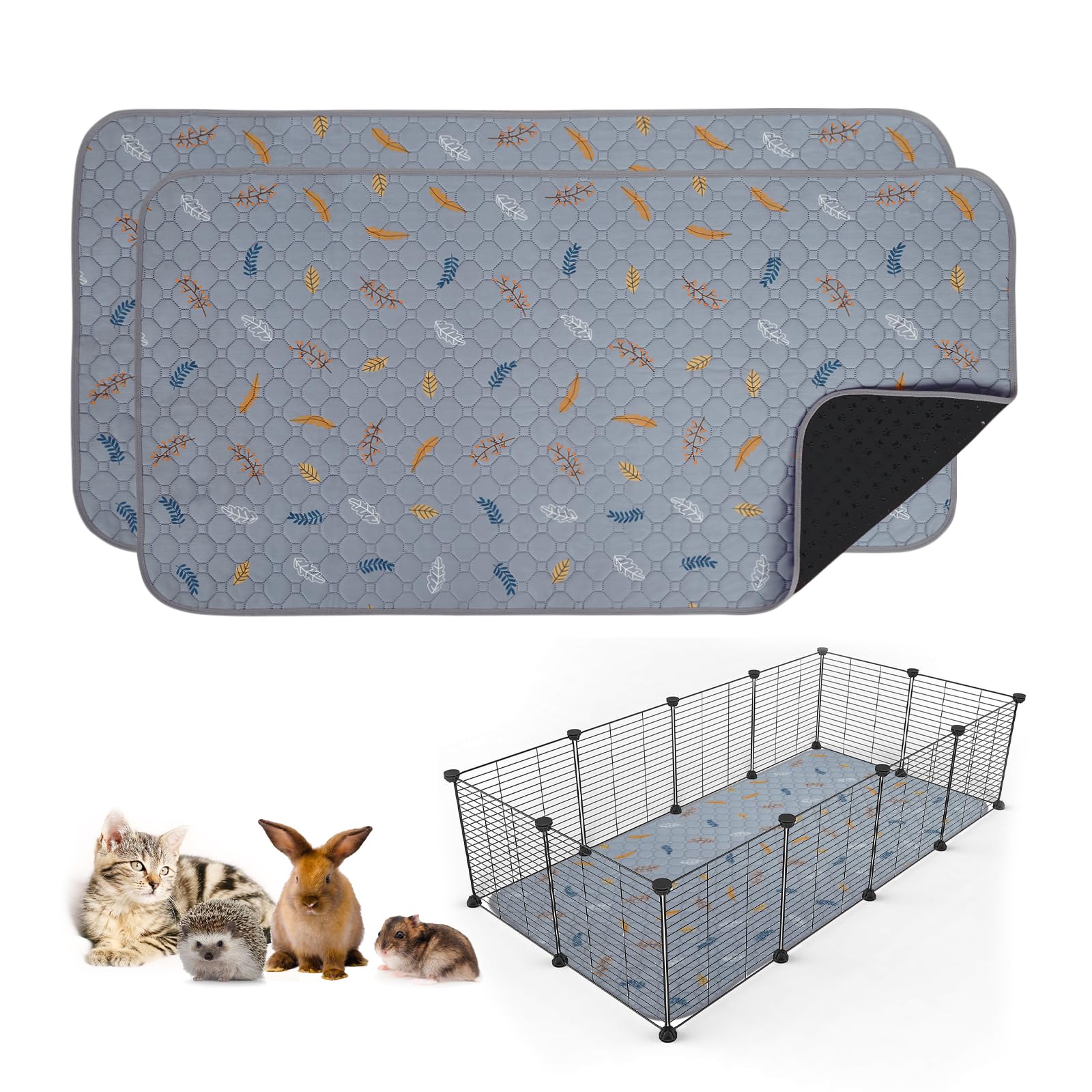 Sunheir 2 Pack Washable Guinea Pig Pee Pads, 24'' X 48'' Waterproof Reusable Guinea Pig Cage Liners, Absorbent Bedding Training