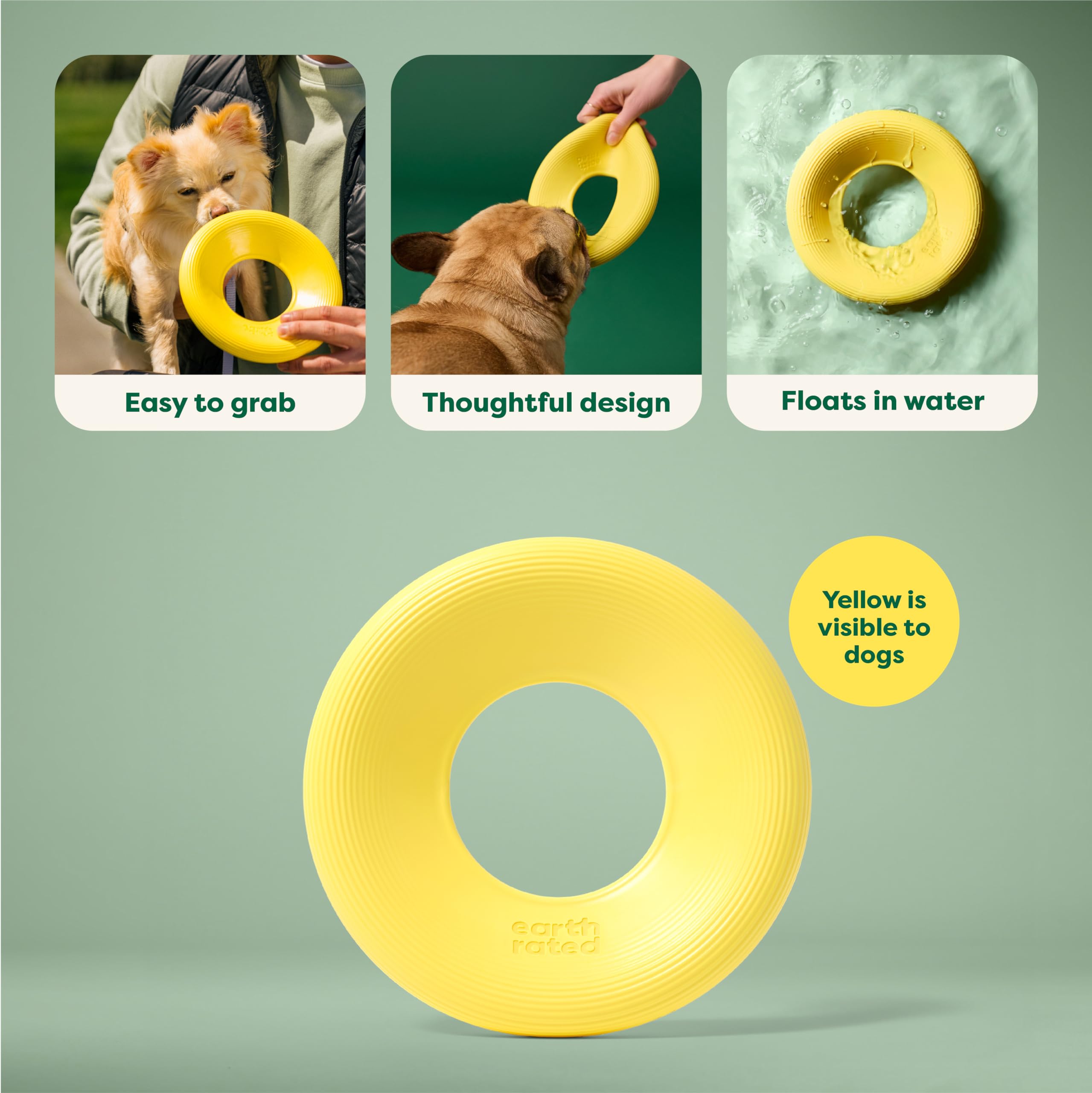 Earth Rated Flying Disc Toy For Dogs And Puppies, Interactive Dog Toys, Saucer Floats In Water, Small, Yellow