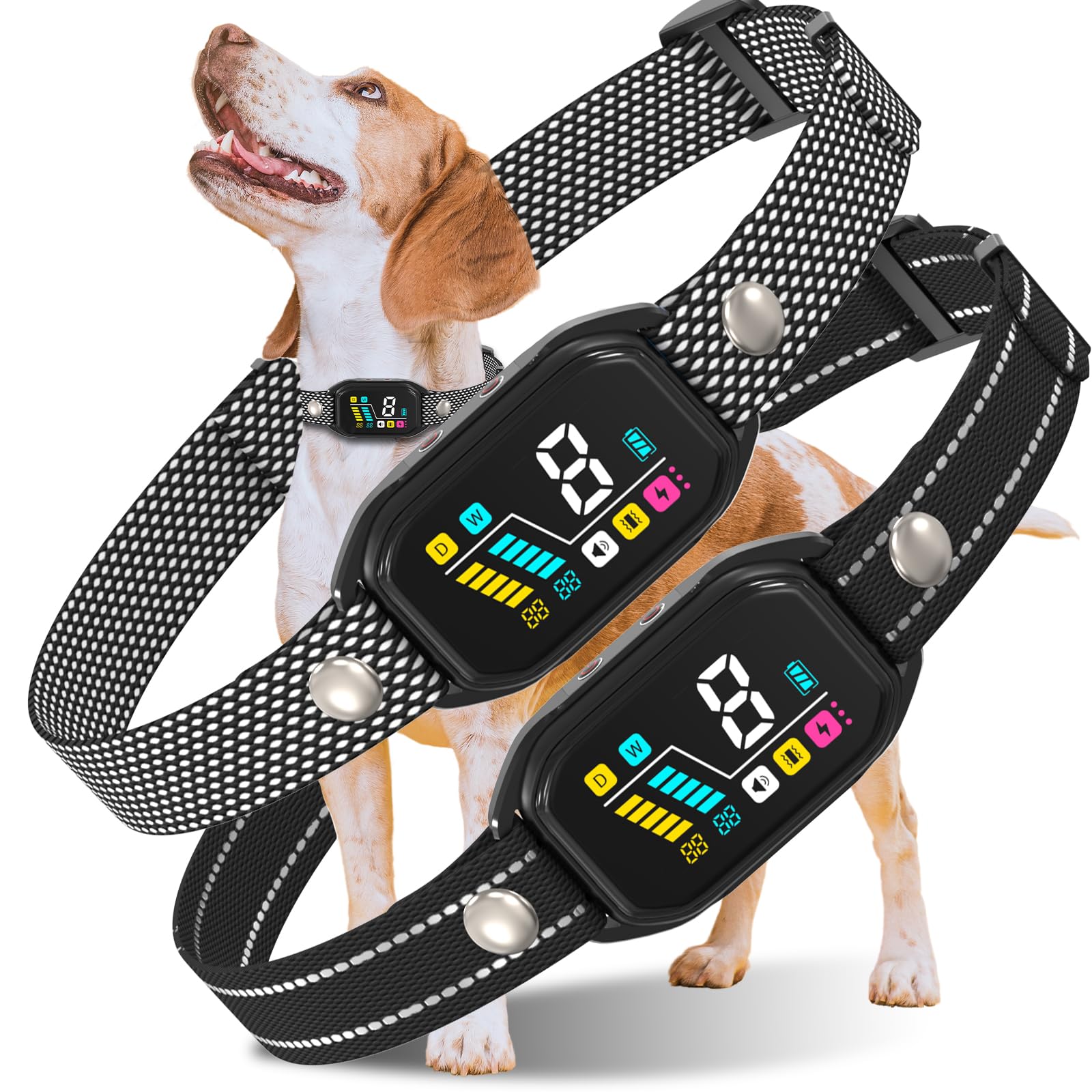 2Pcs Dog Bark Collar For Large Medium Small Dogs 8-150Lbs, Rechargeable Smart Bark Collar, Auto Barking Anti Bark Training Colla