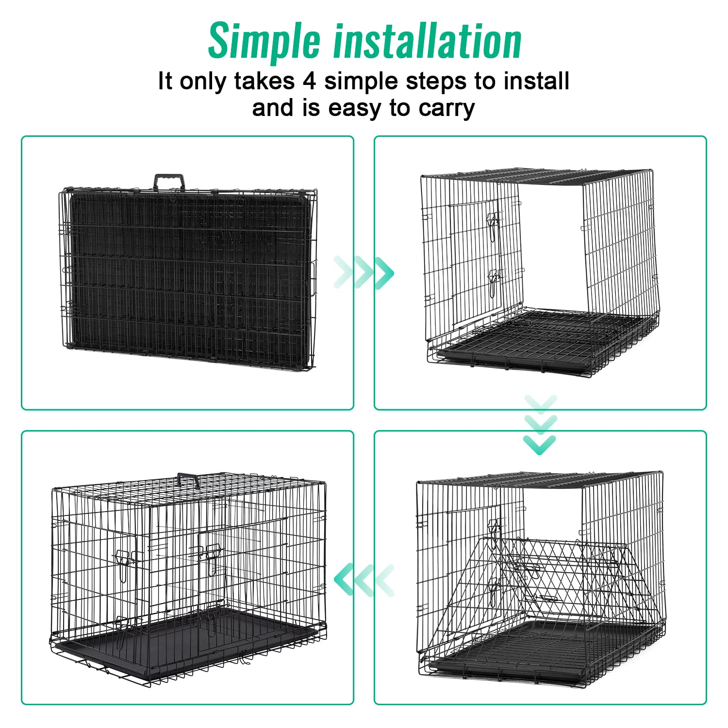 Fdw Dog Crate Dog Cage Pet Crate For Large Dogs 42Inch Folding Metal Pet Cage Double Door W/Divider Panel Indoor Outdoor Dog Kennel Leak-Proof Plastic Tray Wire Animal Cage