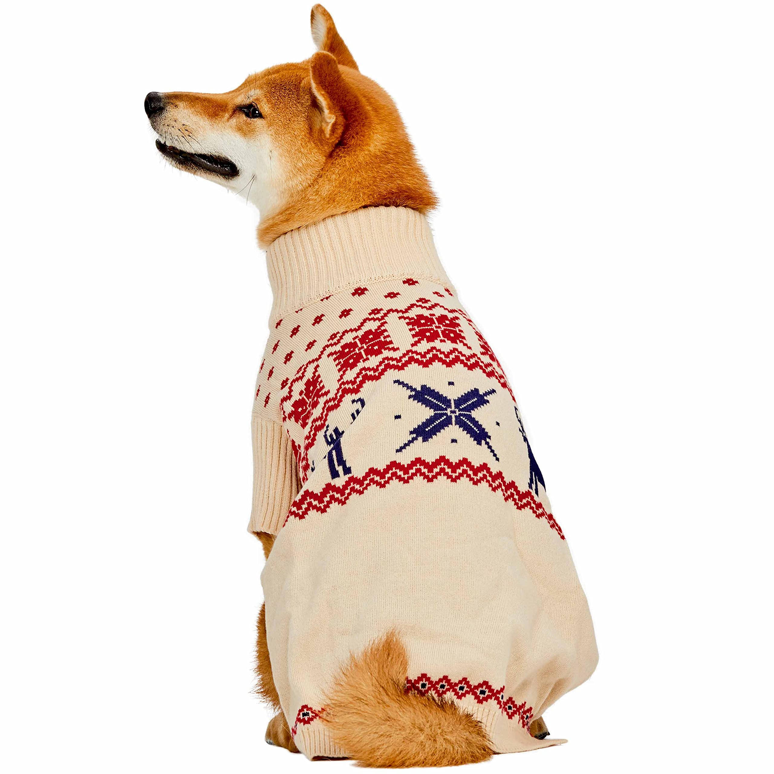 Blueberry Pet Christmas Tree And Snowflake Dog Sweater In Festive Red, Back Length 18', Pack Of 1 Clothes For Dogs