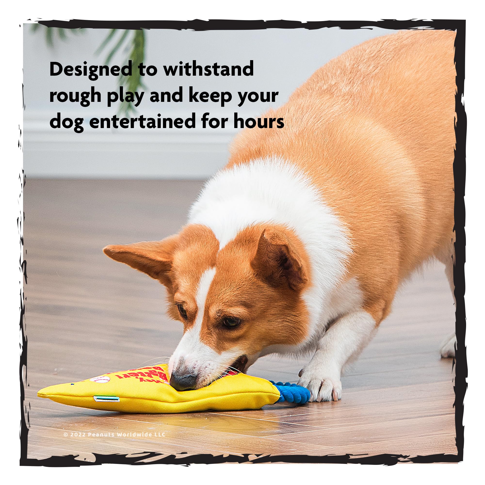 Peanuts For Pets Durable Dog Toy - Athlete Snoopy Flattie Fan Banner With Rope Tug, Squeaker, And Crinkle - Interactive Chew Toy