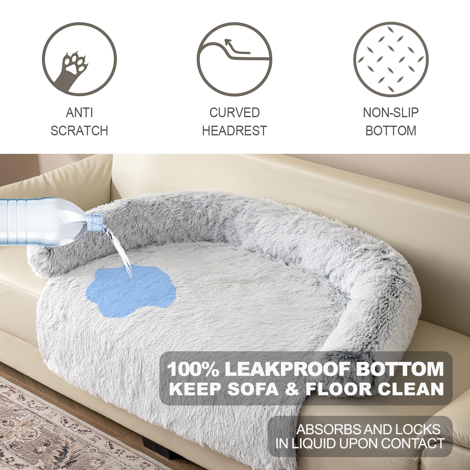 Tinaco Luxurious Calming Bed Mats, Washable Removable Couch Cover, Plush Long Fur Mat For Pets, Waterproof Lining, Perfect For Small, Medium And Large Dogs And Cats (Gradient Gray, L)