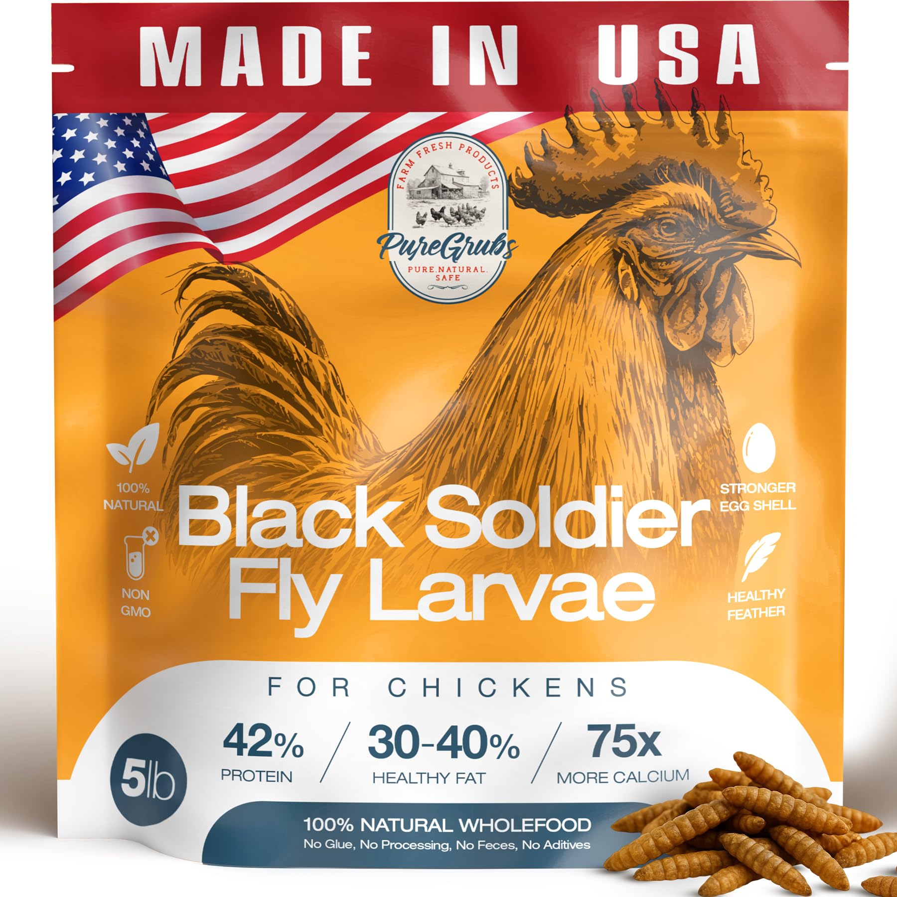 USA Grown Black Soldier Fly Larvae for Chickens  100% Natural Dried Mealworms for Chickens  Grubs with 85X More Protein Chicke