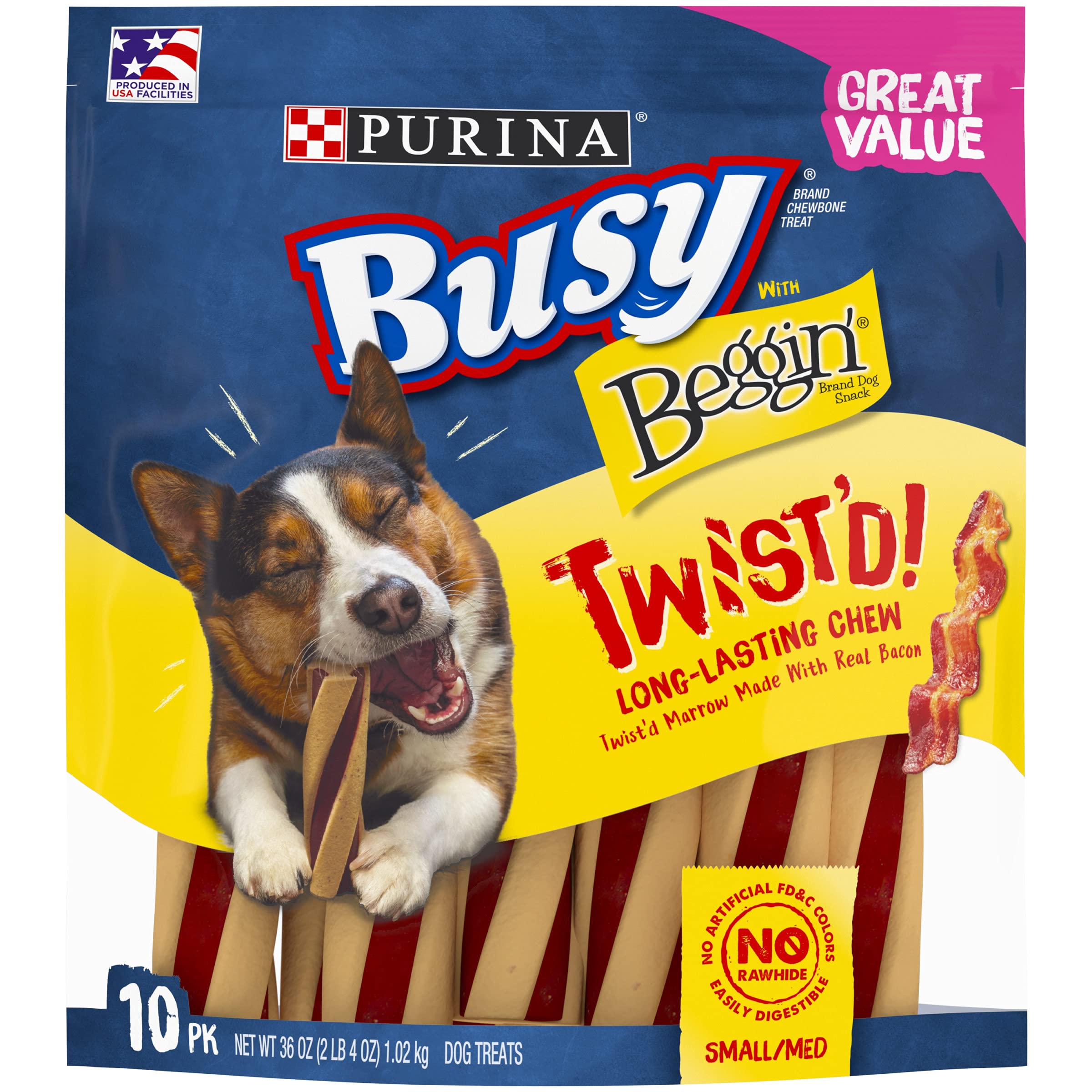 Purina Busy With Beggin Made in USA Facilities Small/Medium Breed Dog Treats, Twistd - 10 ct. Pouch