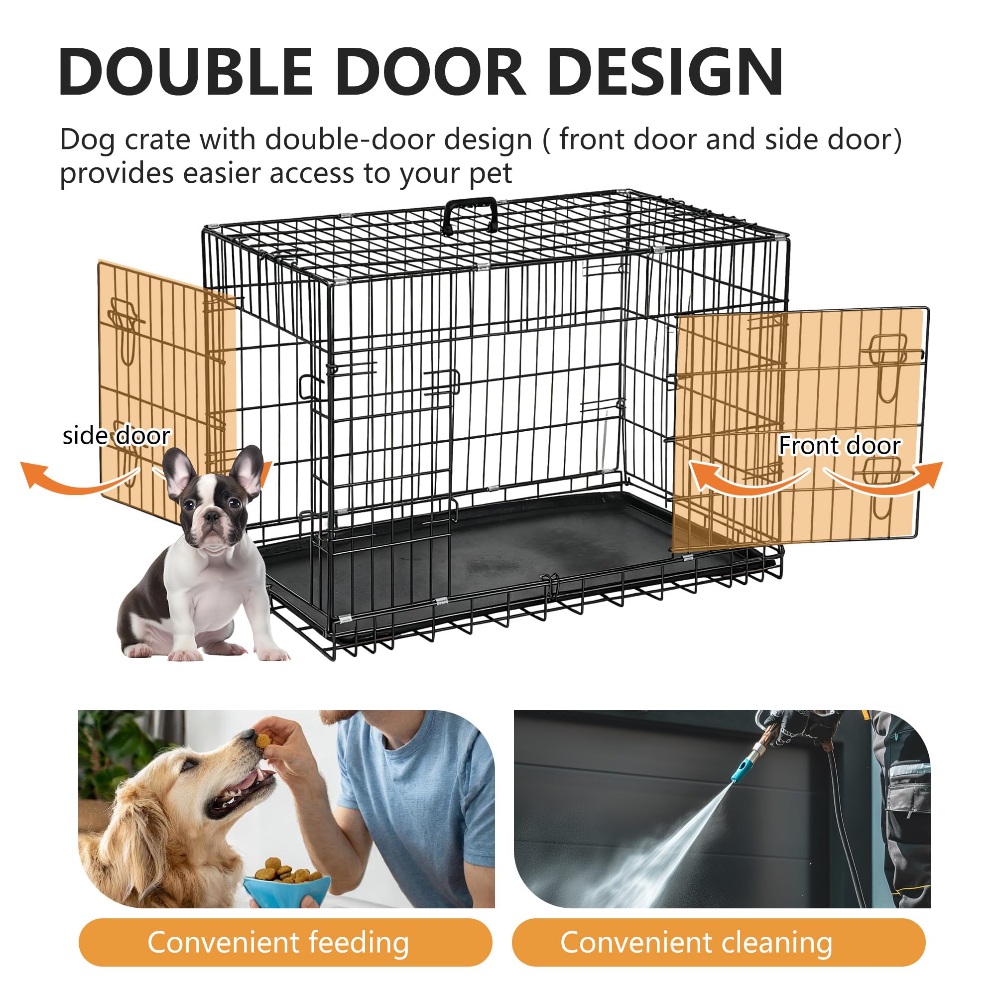 FDW Dog Crate 42-Inch Dog Cage Foldable Metal Kennel with Leakproof Tray Foldable Design Indoor Outdoor Use for Large Dogs,Dark