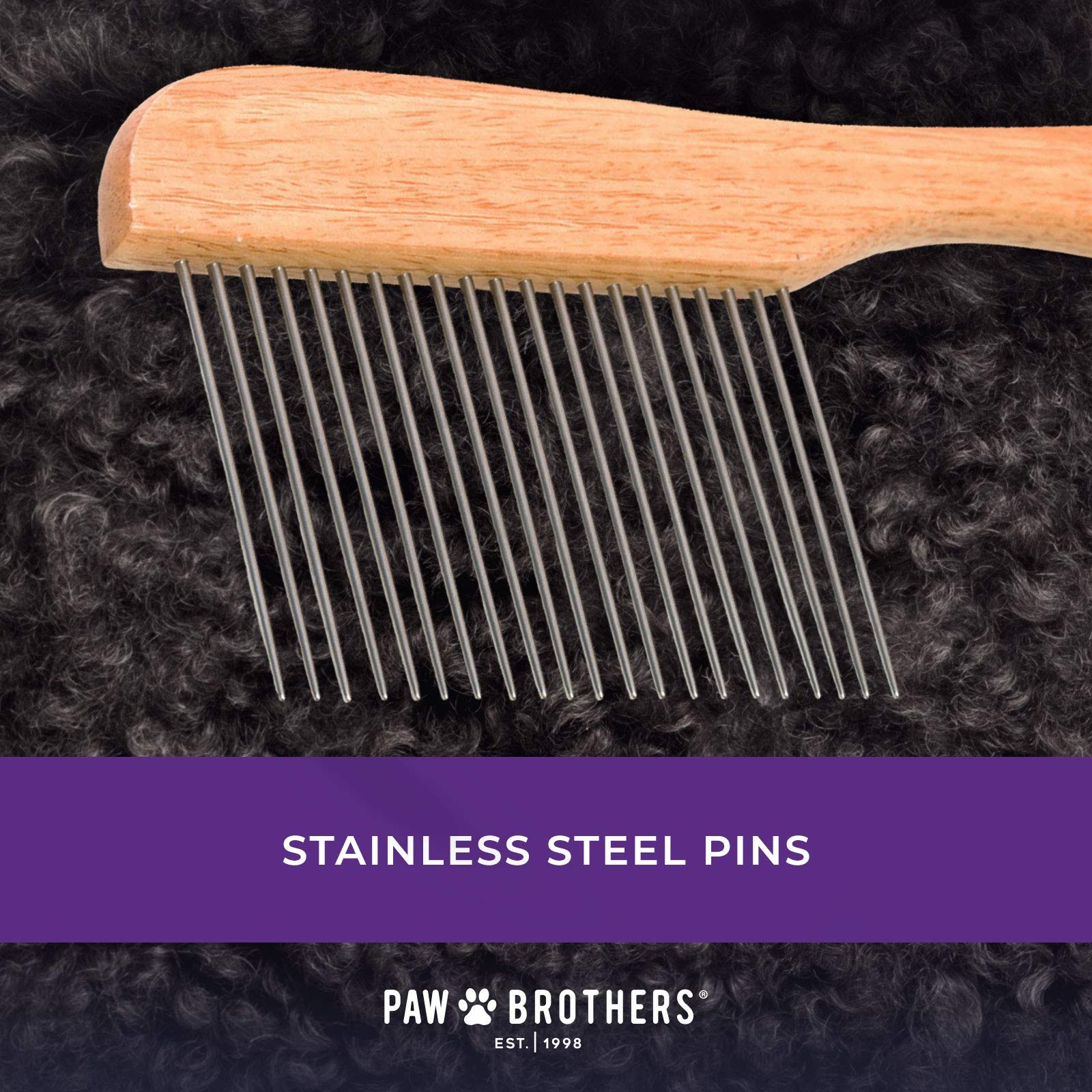 RYAN'S PET SUPPLIES Poodle Comb Brush, Professional Grade, Stainless Steel Teeth, Extra Long, Wooden Ergonomic Handle, Model TM31325