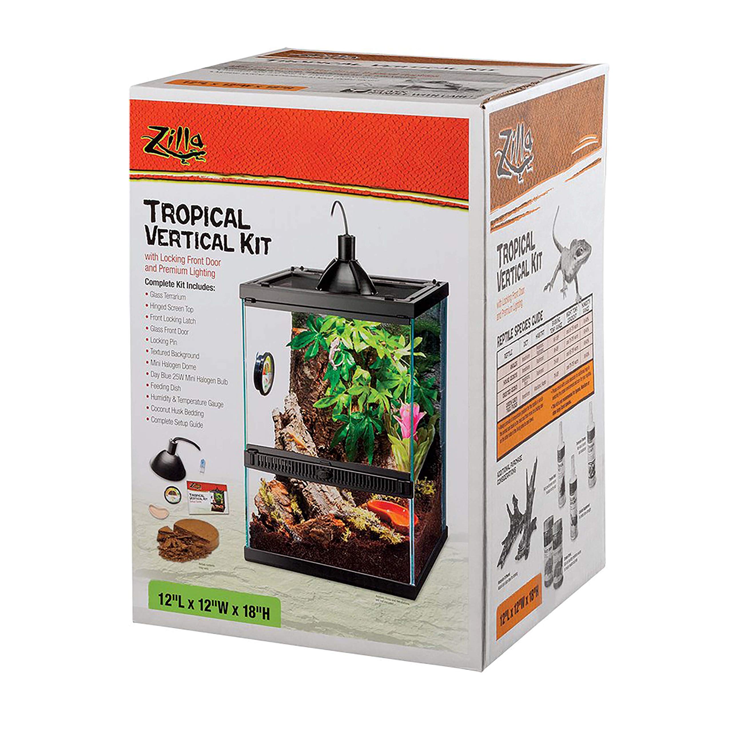 Zilla 11 Gallon Glass Tropical Vertical Habitat Starter Kit For Small Tree Dwelling Reptiles & Amphibians