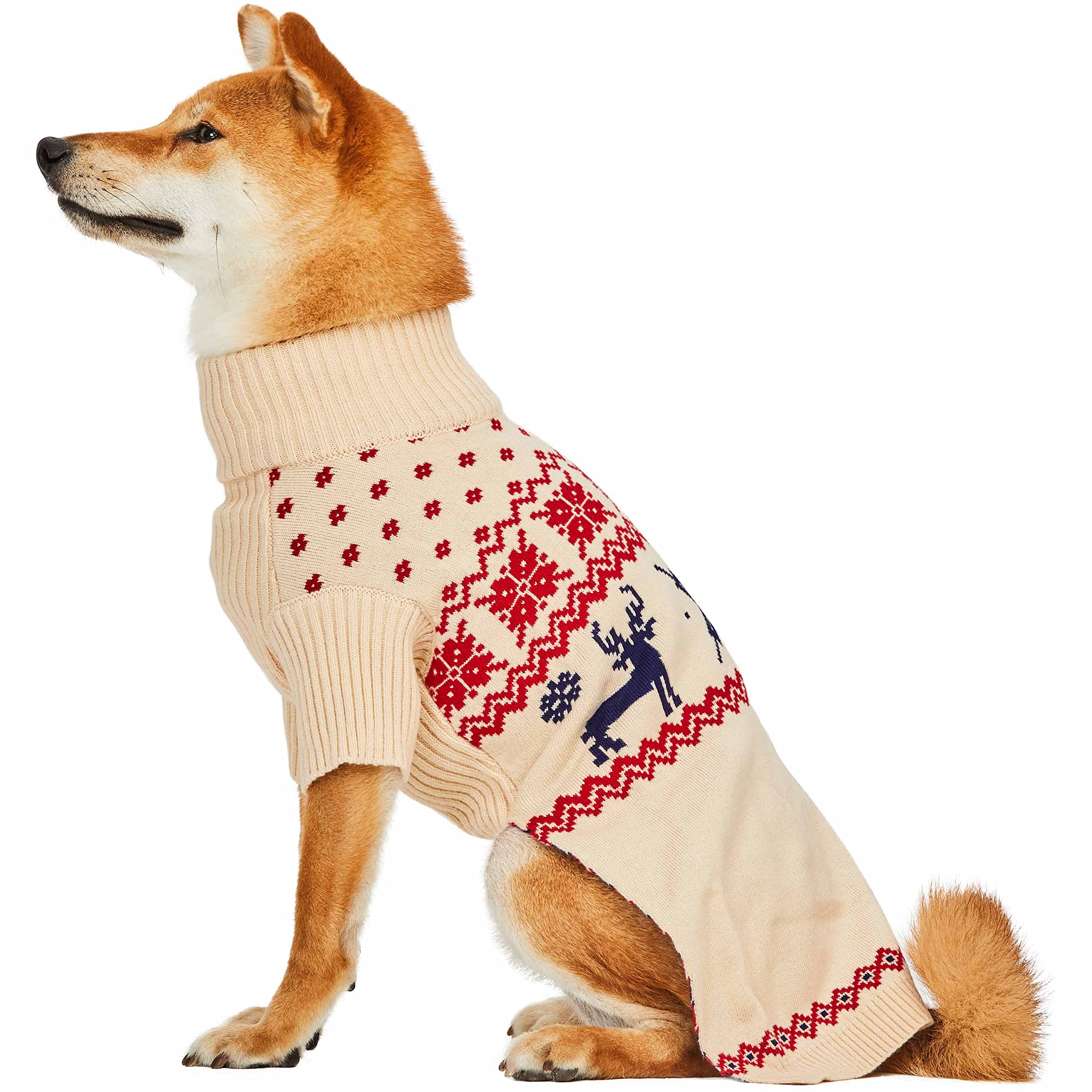 Blueberry Pet Christmas Tree And Snowflake Dog Sweater In Festive Red, Back Length 18', Pack Of 1 Clothes For Dogs