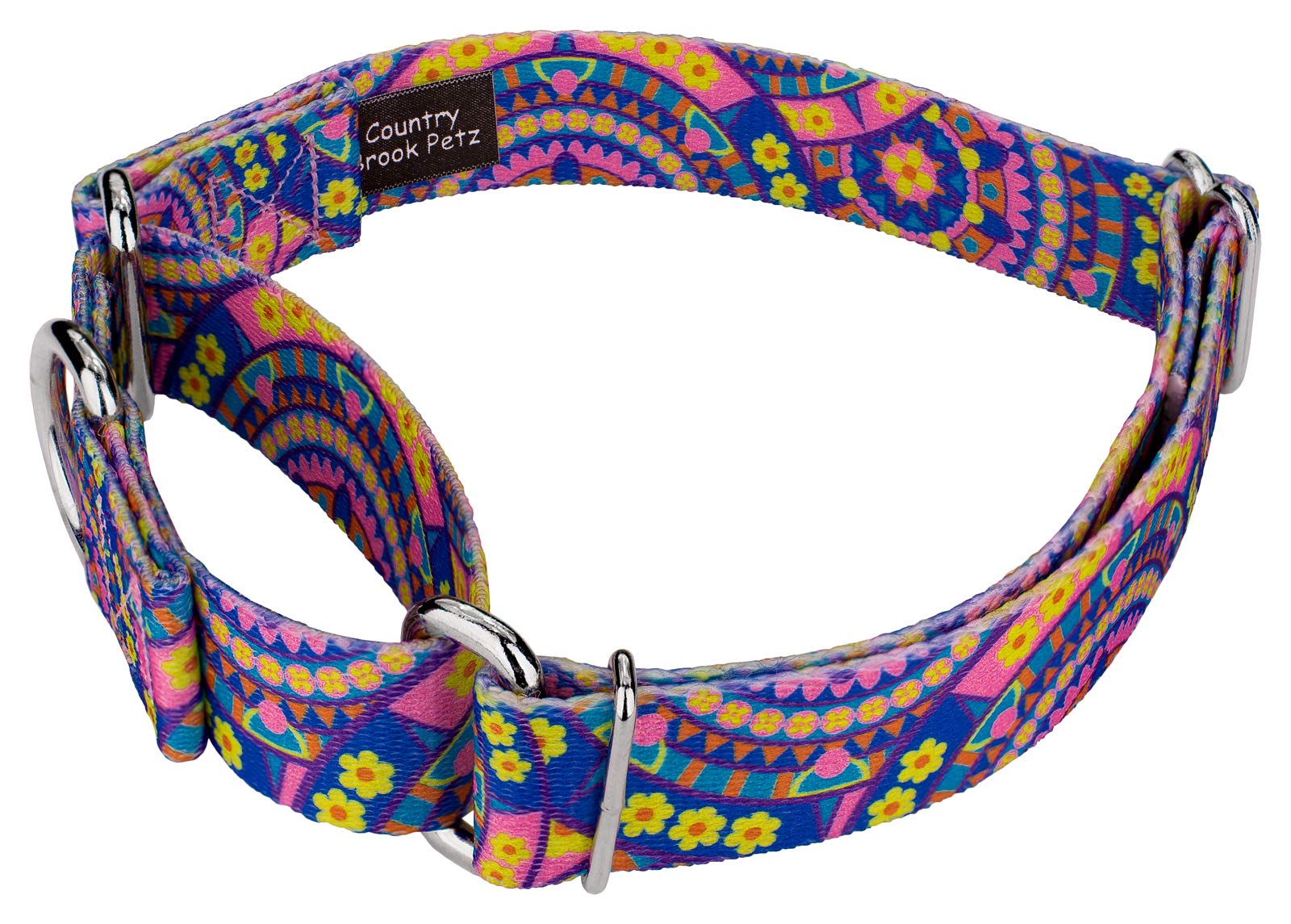 Country Brook Petz - Blue Boho Mandala Martingale Dog Collar - Groovy Collection Featuring Far Out Designs (1/2 Inch, 2XS)