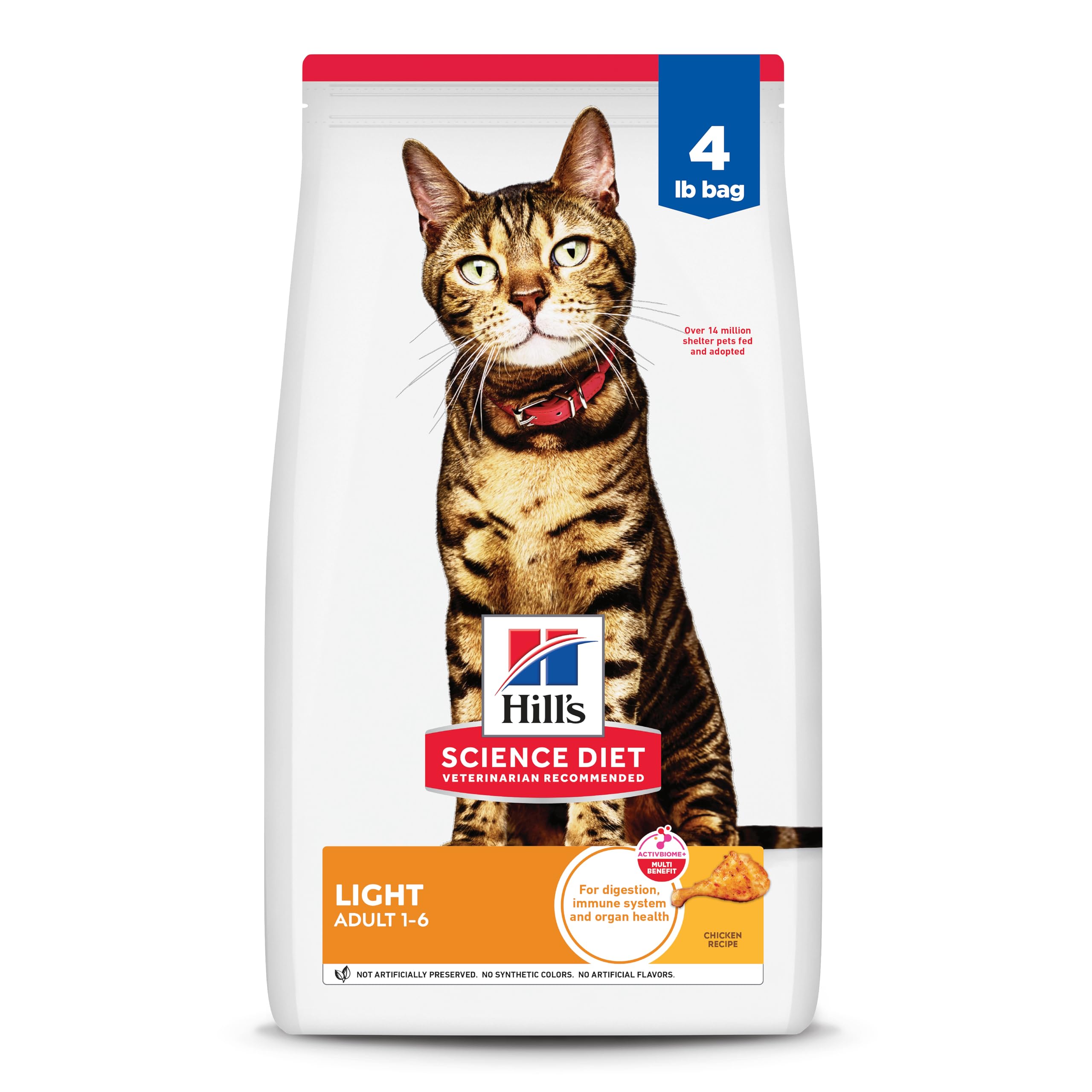 Hills Science Diet Light, Adult 1-6, Weight Management Support, Dry Cat Food, Chicken Recipe, 4 lb Bag