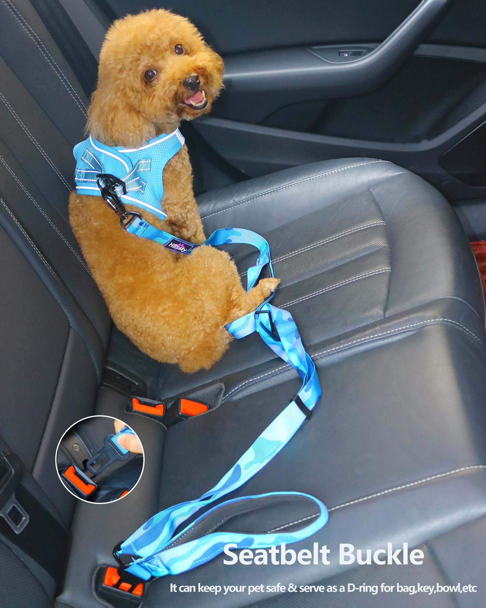 Hotsky Heavy Duty Dog Leash,4.5-6 Ft Adjustable Durable Nylon Seatbelt Lead With Two Padded Traffic Handle And Carabiner For Lar