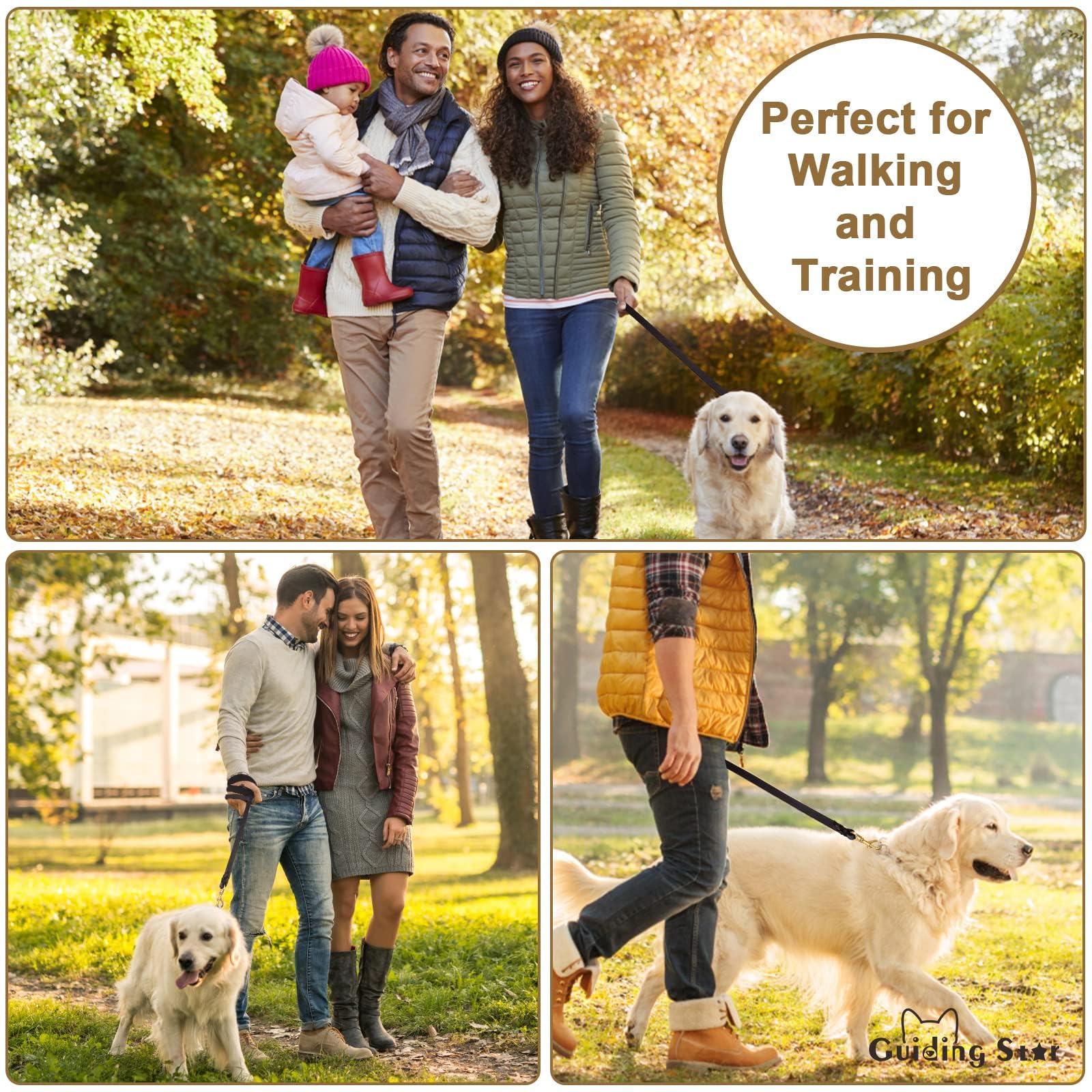 Guiding Star Leather Dog Leash 6ft, Dog Leashes for Large Dogs Heavy Duty, Soft Durable Braided Handmade Leather Training Leash