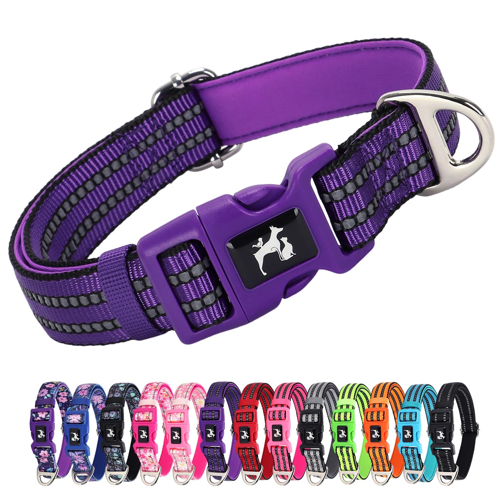 Reflective Dog Collar- Soft Neoprene Padded, Breathable Nylon, Durable & Adjustable - Stylish & Safe For Medium, Large & Extra L