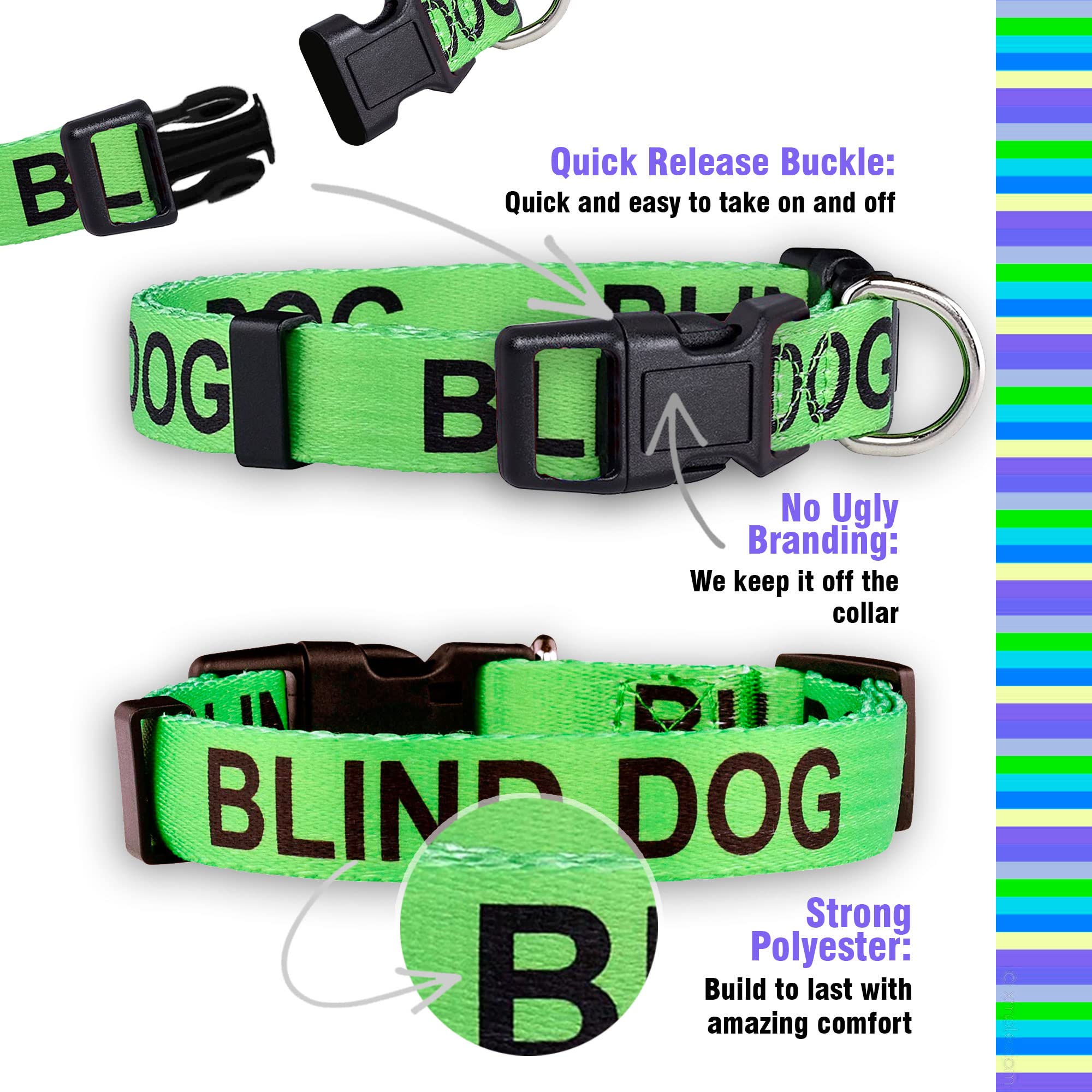 Native Pup Blind Dog Collar- Limited Sight Alert - Eye Catching Vibrant Green Color - Durable Nylon (Medium)