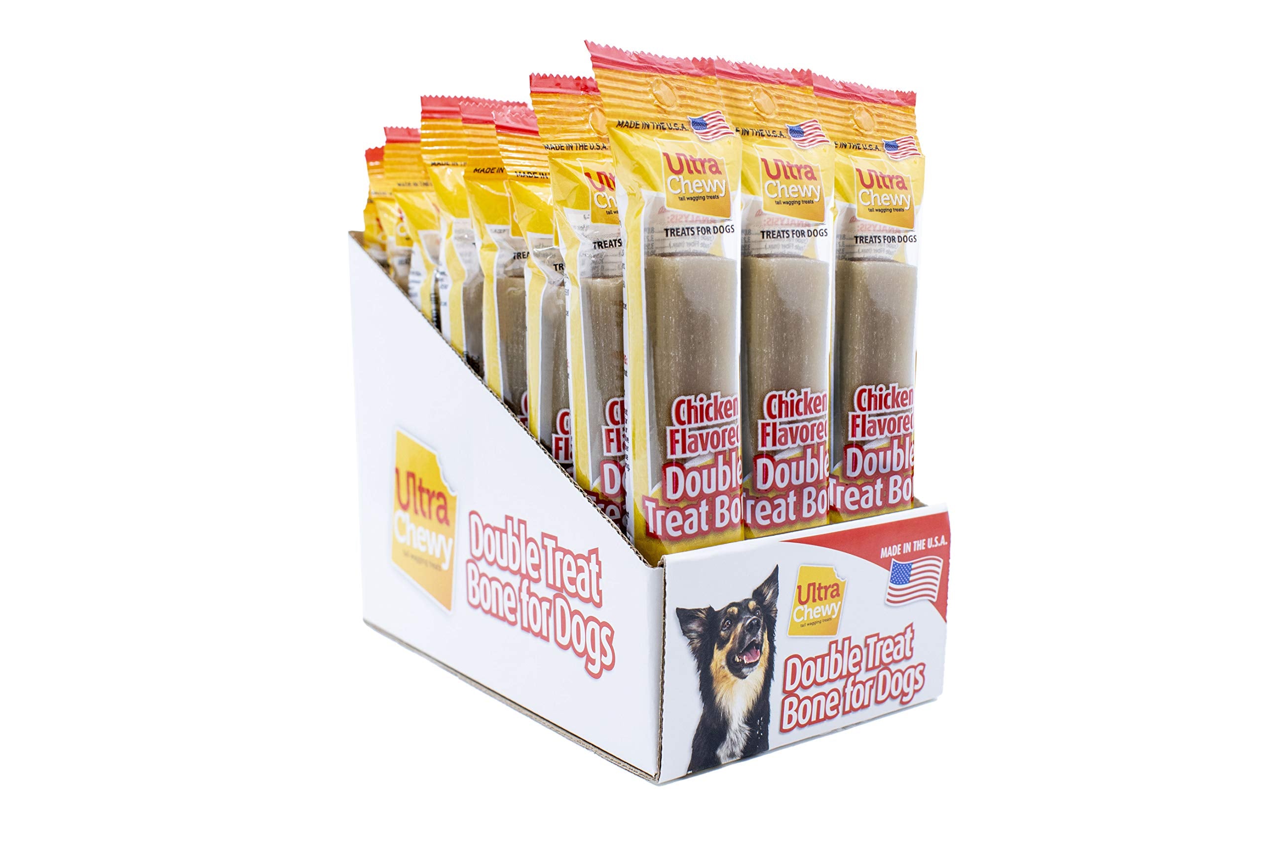 Ultra Chewy Chicken Double Treat Bones: Long-Lasting Dog Treats Made in USA for Large and Small Breeds, Highly Digestible, Ideal