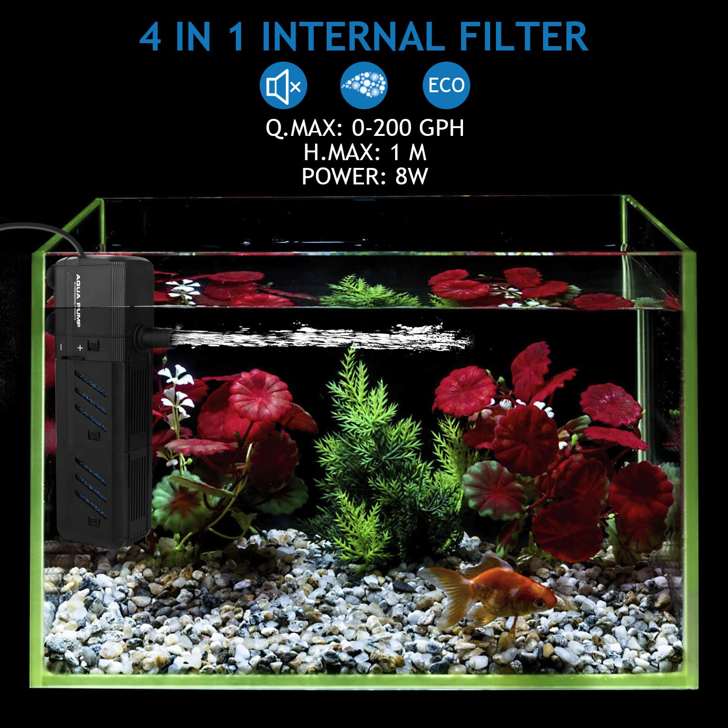 No.17 Submersible Aquarium Internal Filter 12W, Adjustable Fish Tank Filter With 320 Gph Water Pump For 50-150 Gallon Fish Tank