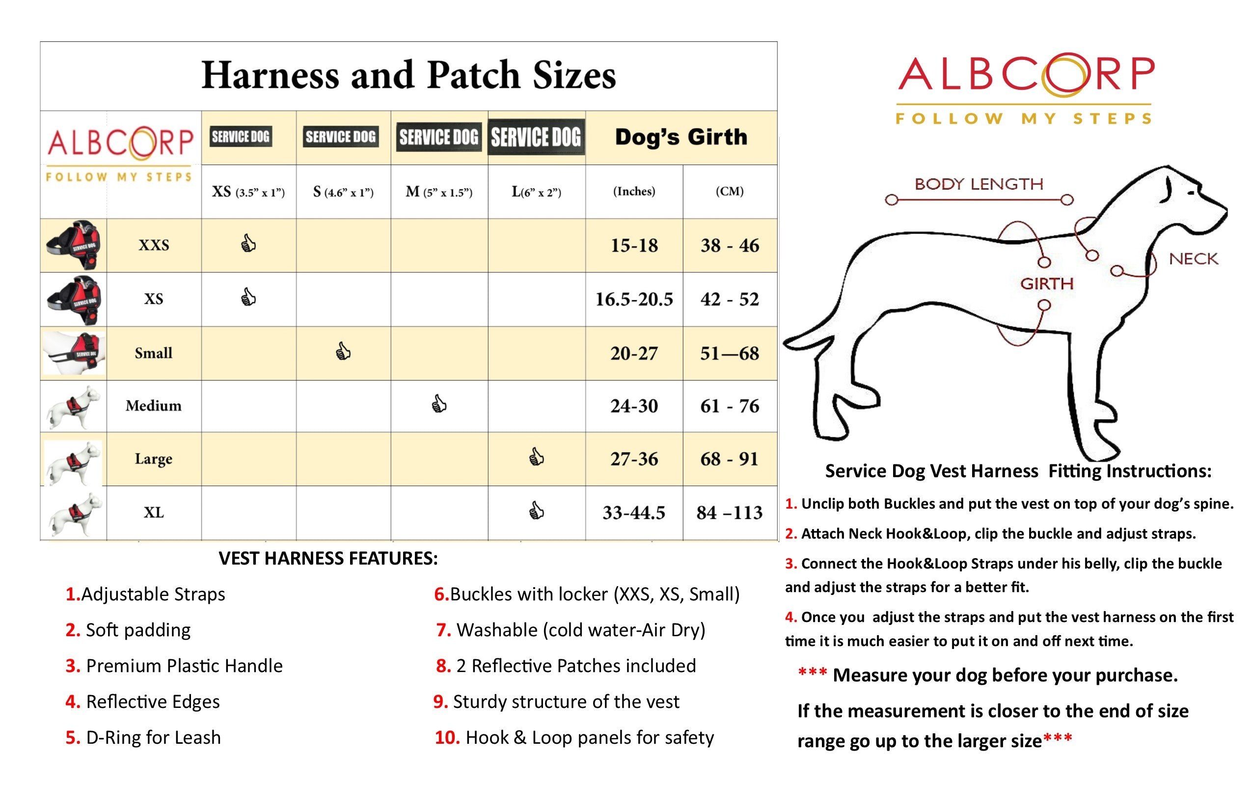 Albcorp Service Dog Vest Harness - Reflective - Woven Polyester And Nylon, Comfy Mesh Padding - Sizes From Xxs To Xl - Service Dog Patches Included. Maroon, Medium