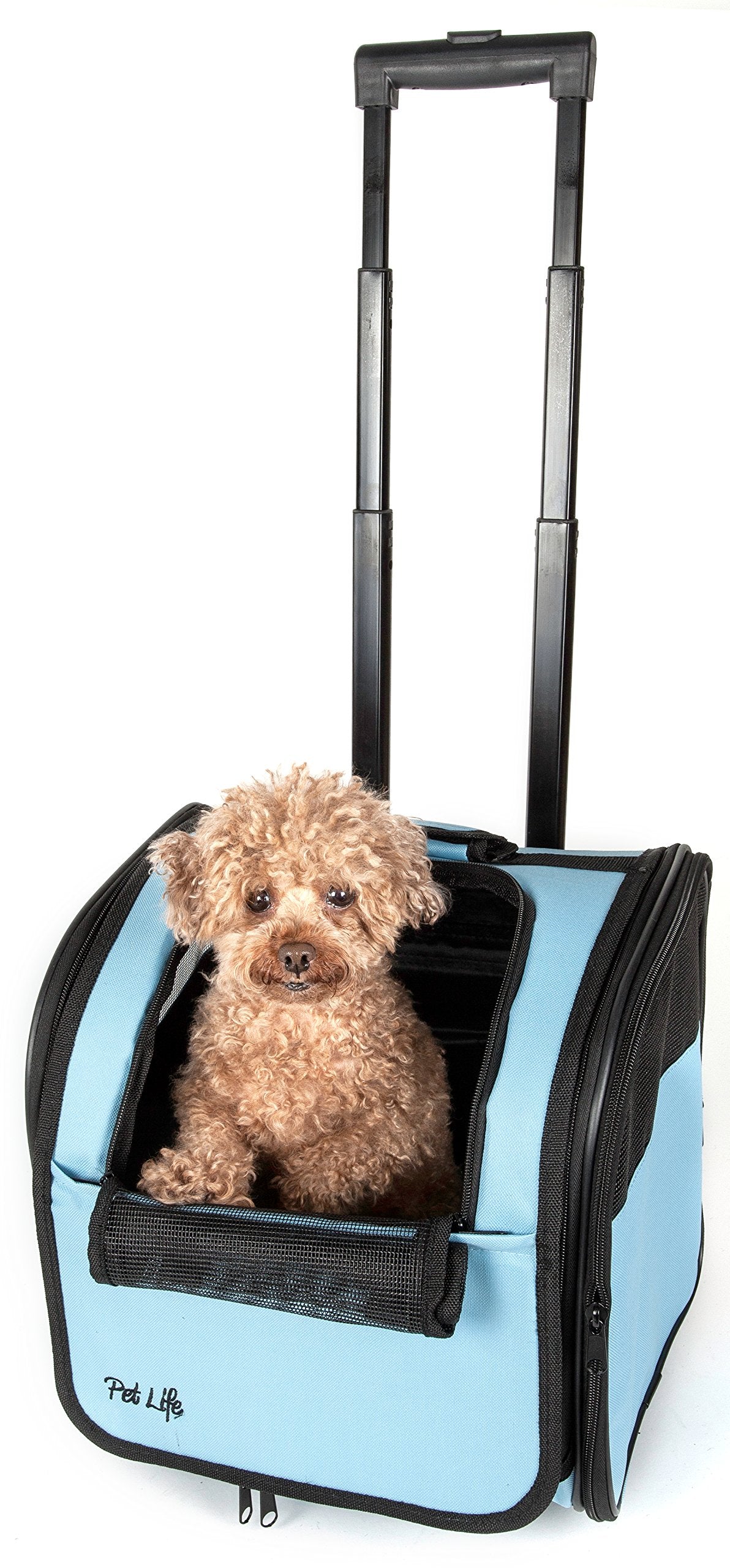 PET LIFE Wheeled Collapsible Breathable Airline Approved Travel Pet Dog Carrier, One Size, Blue