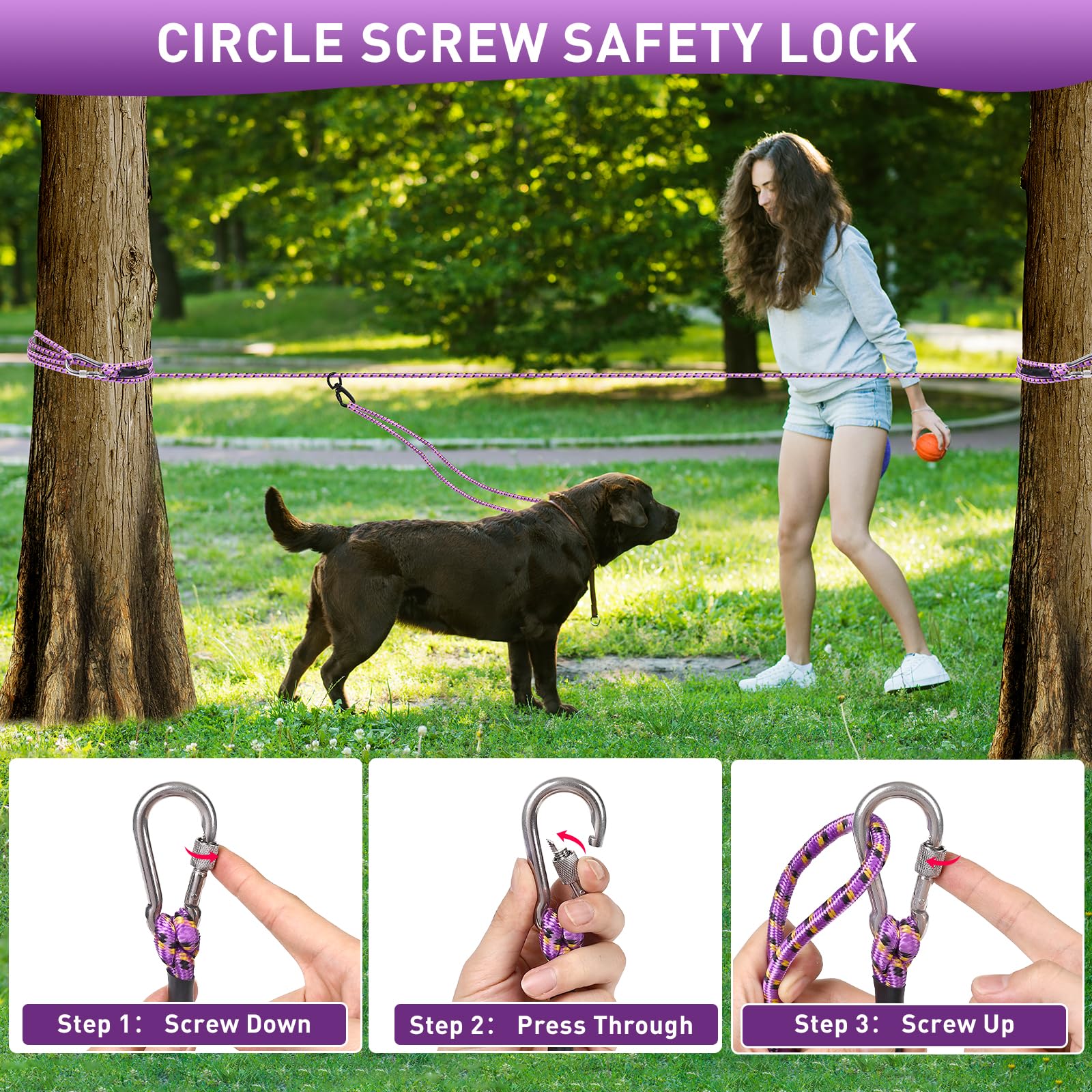 Dog Tie Out Cable For Camping 100Ft, Dog Runner For Yard Hold Up To 350Lbs, Portable Camping Essentials For Outside