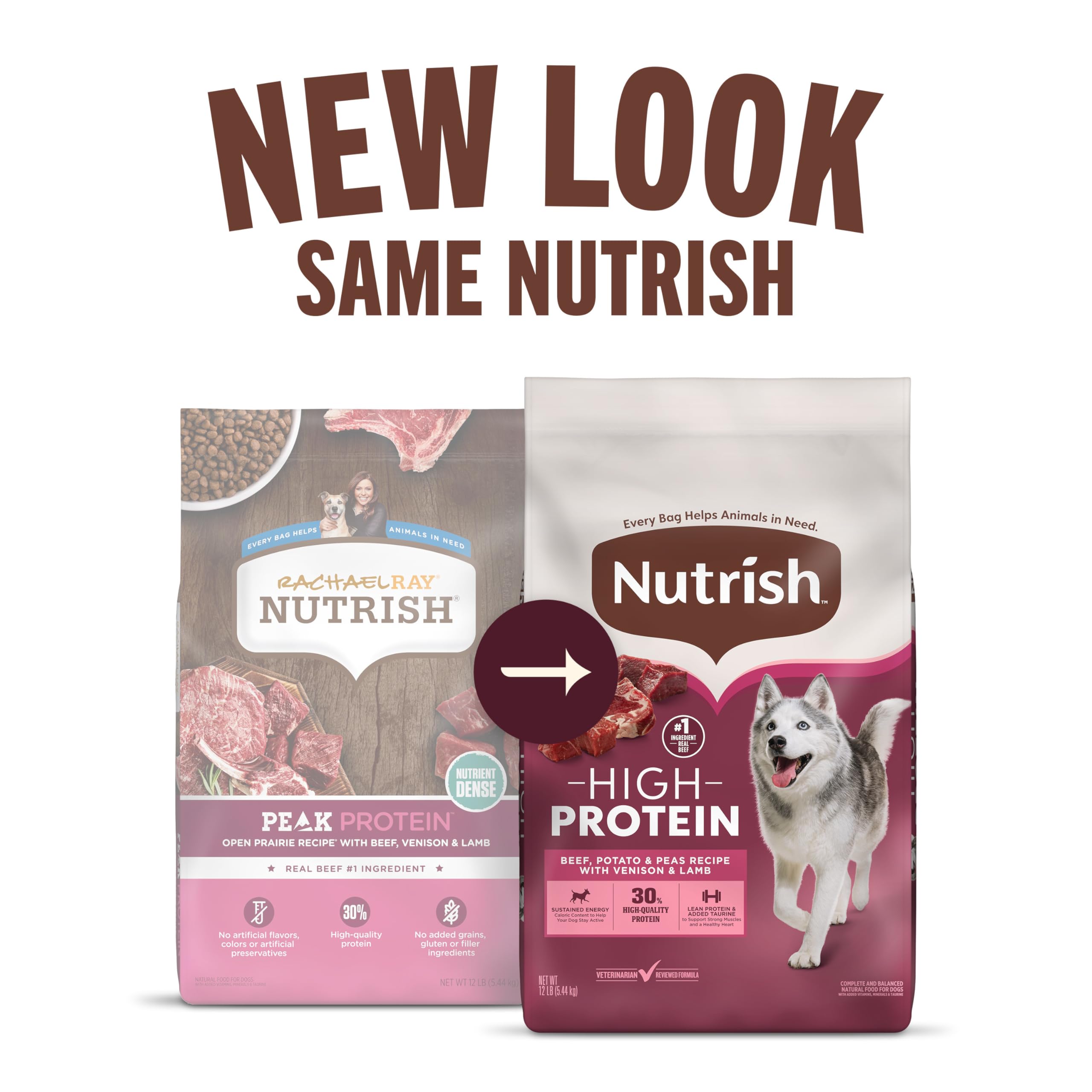 Nutrish High Protein Beef, Potato & Peas Recipe with Venison & Lamb Dry Dog Food, 12 lb. Bag, Packaging May Vary (Rachael Ray)