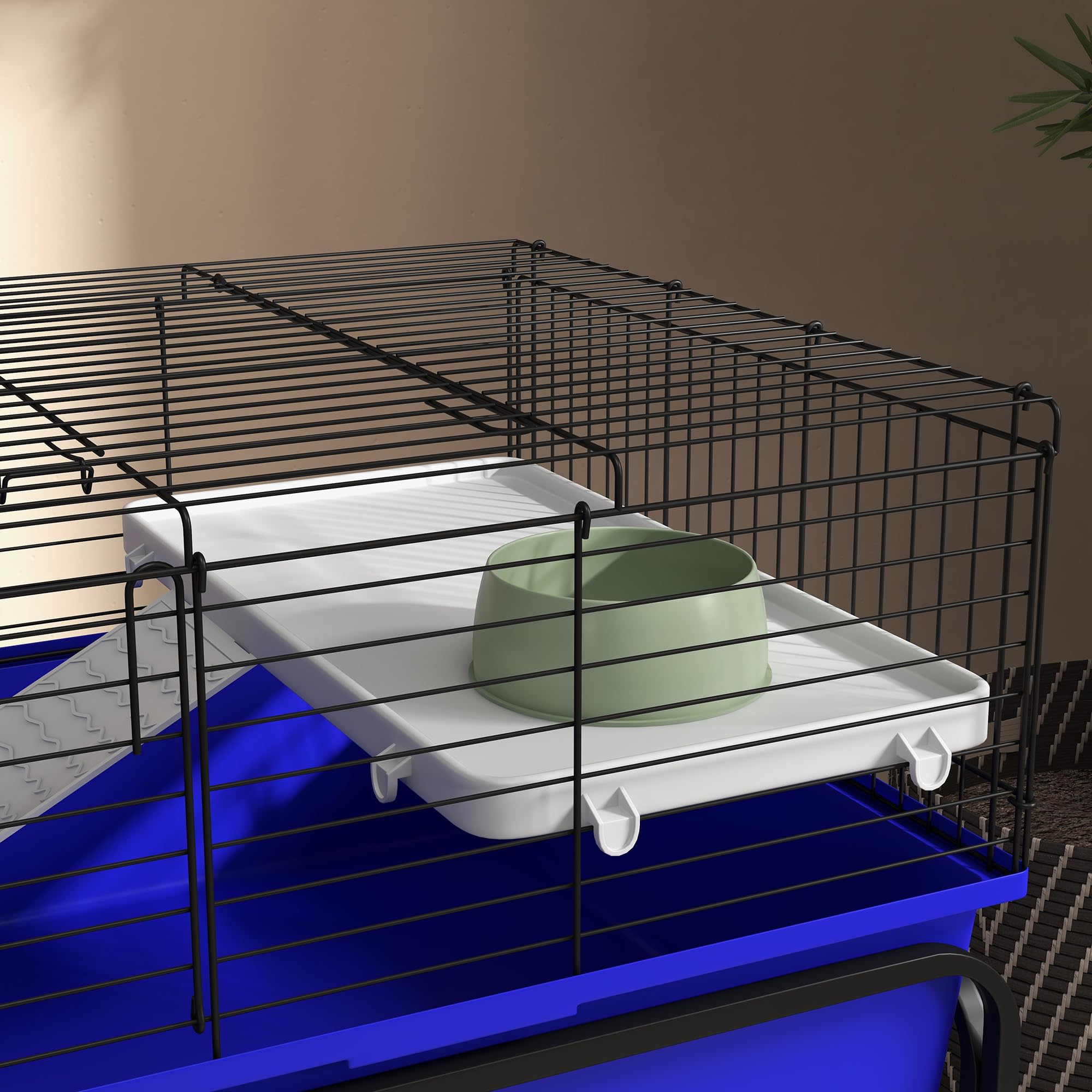 PawHut Two-Story Small Animal Cage Removable From Stand, Guinea Pig, Hedgehog, Chinchilla, Ferret Habitat With Shelf & Wheels, 3