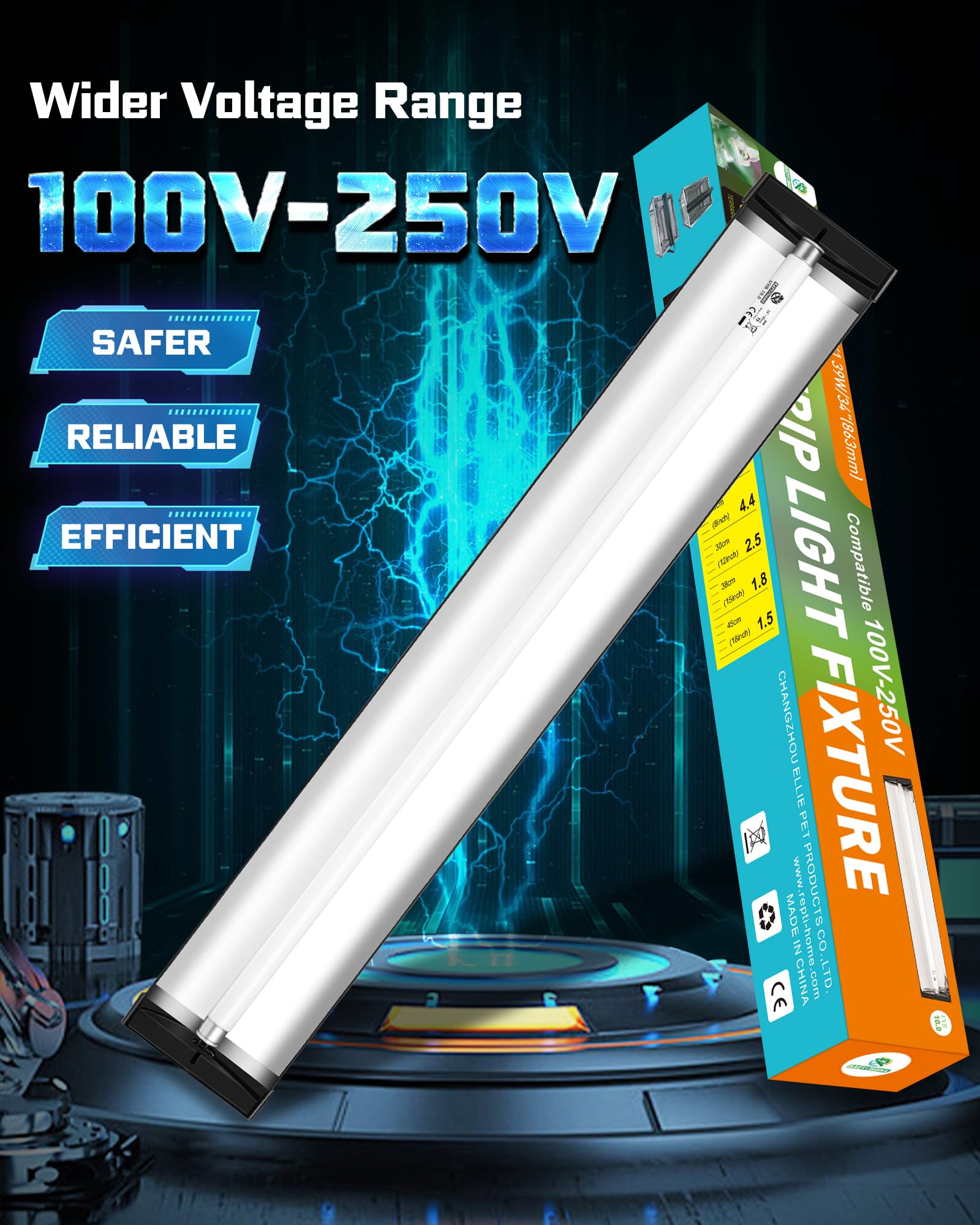 REPTI HOME T5 UVA UVB Reptile Light Combo Kit, 39W, Black, Includes Fluorescent Tube and Lamp Bulb for Bearded Dragon and Tortoise