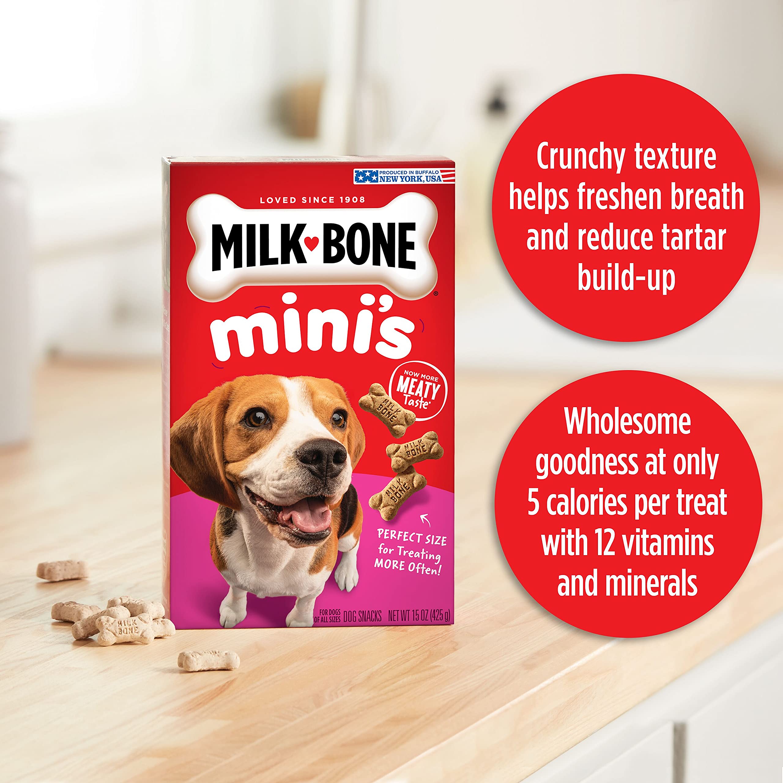 Milk-Bone Minis Original Dog Treats, 15 Ounce (Pack of 6), Crunchy Biscuit Helps Clean Teeth